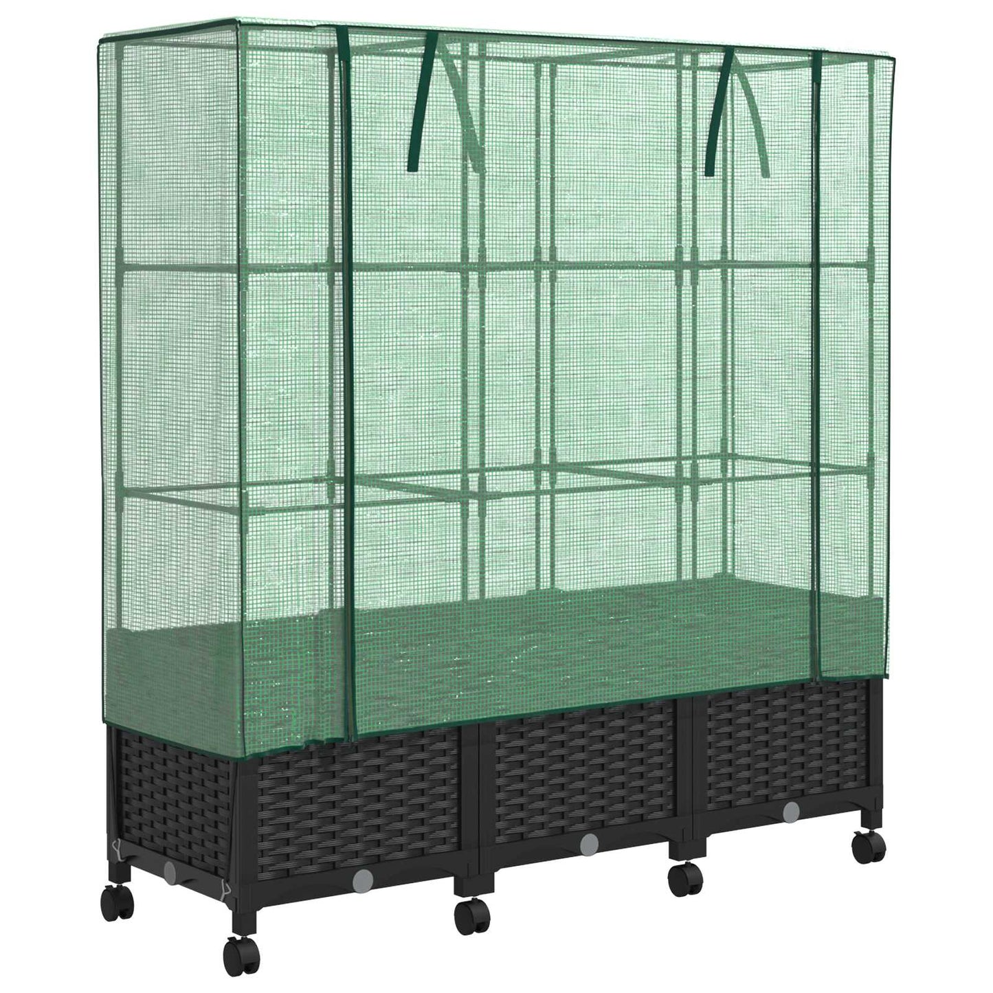 Gartenplanter Mit Gewächshausabdeckung Und Rädern 3 Stk. Pp Hellgrau