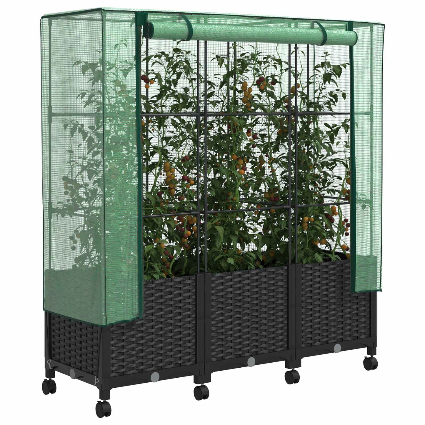 Gartenplanter Mit Gewächshausabdeckung Und Rädern 3 Stk. Pp Hellgrau