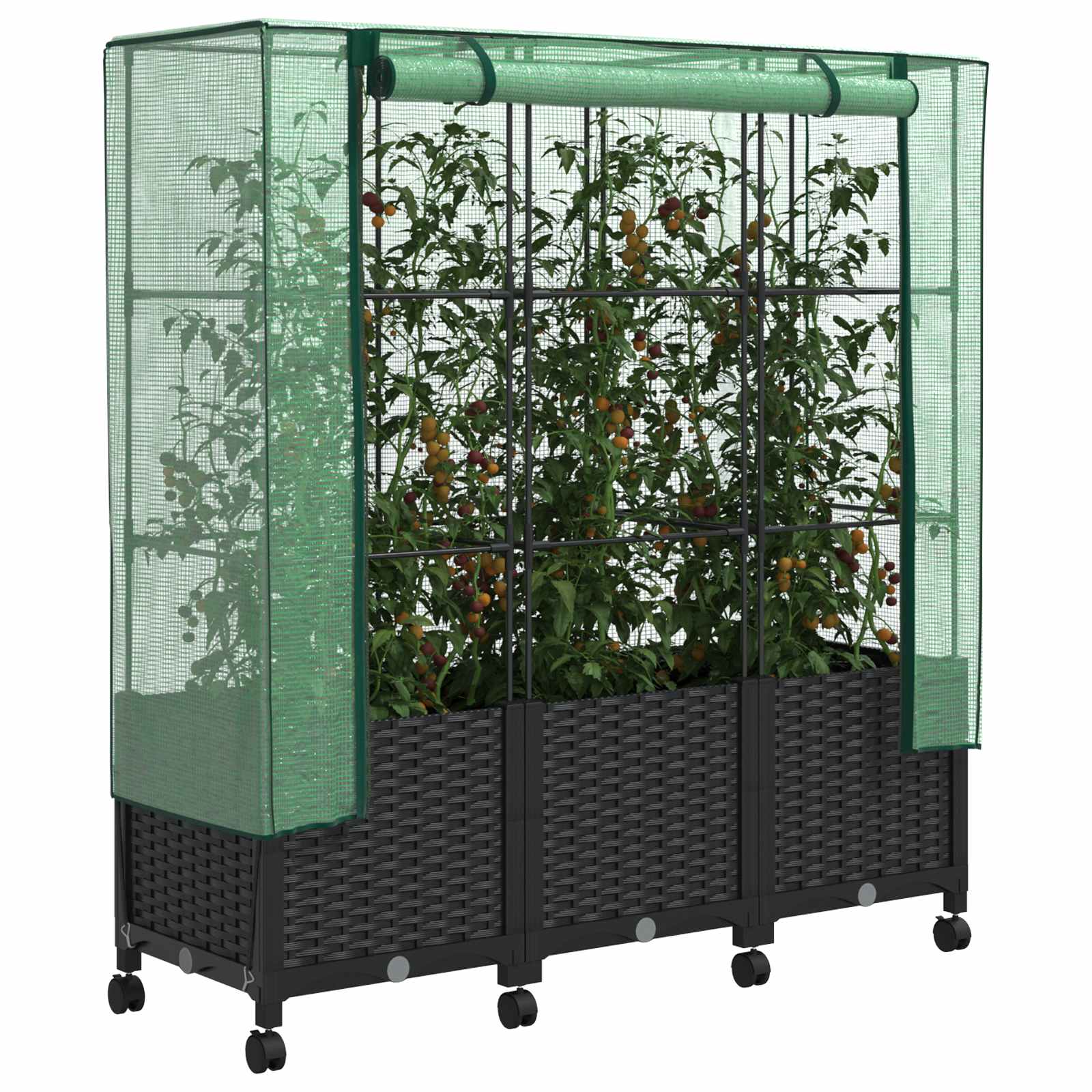 Gartenplanter Mit Gewächshausabdeckung Und Rädern 3 Stk. Pp Hellgrau