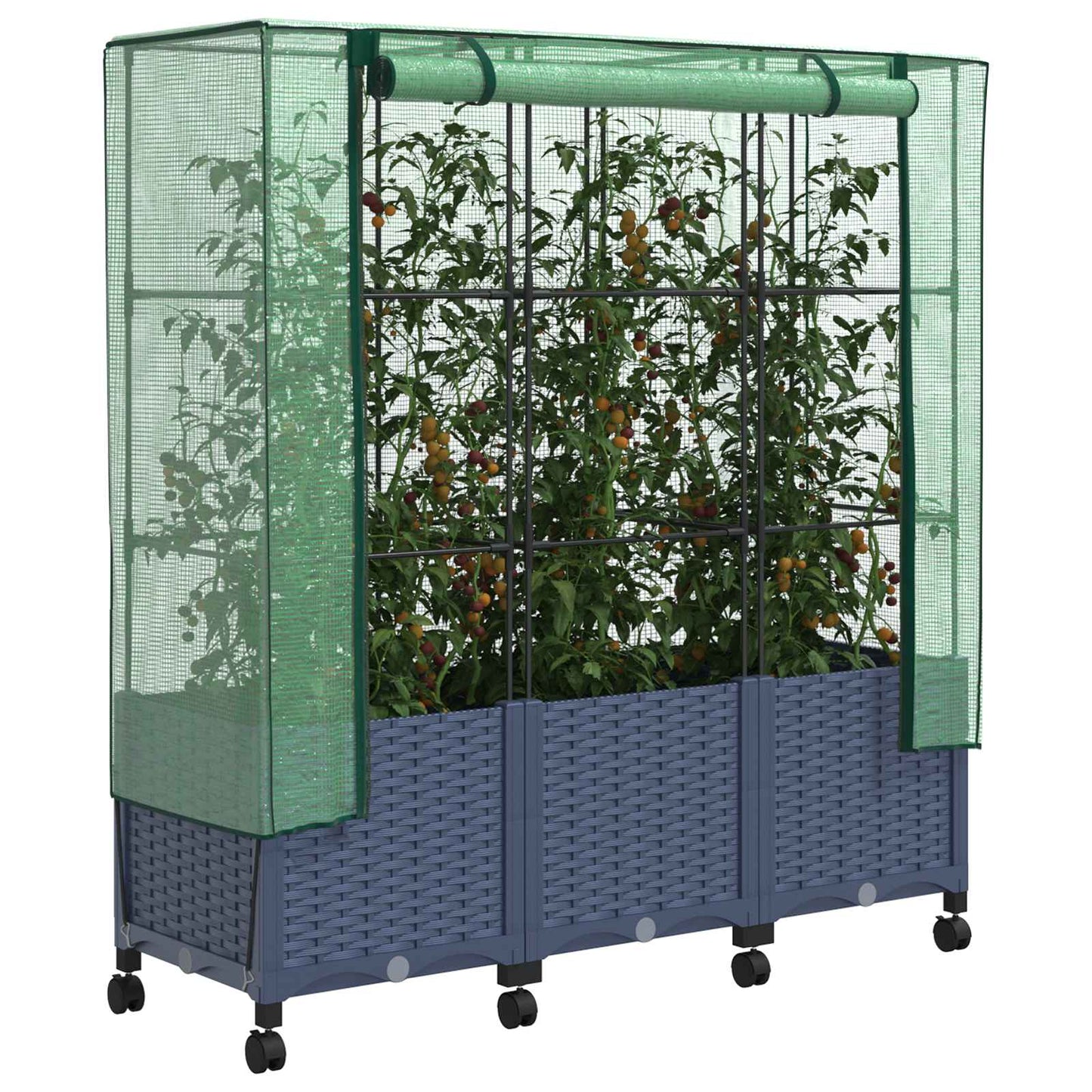 Gartenplanter Mit Gewächshausabdeckung Und Rädern 3 Stk. Pp Hellgrau