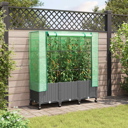 Gartenplanter Mit Gewächshausabdeckung Und Rädern 3 Stk. Pp Hellgrau