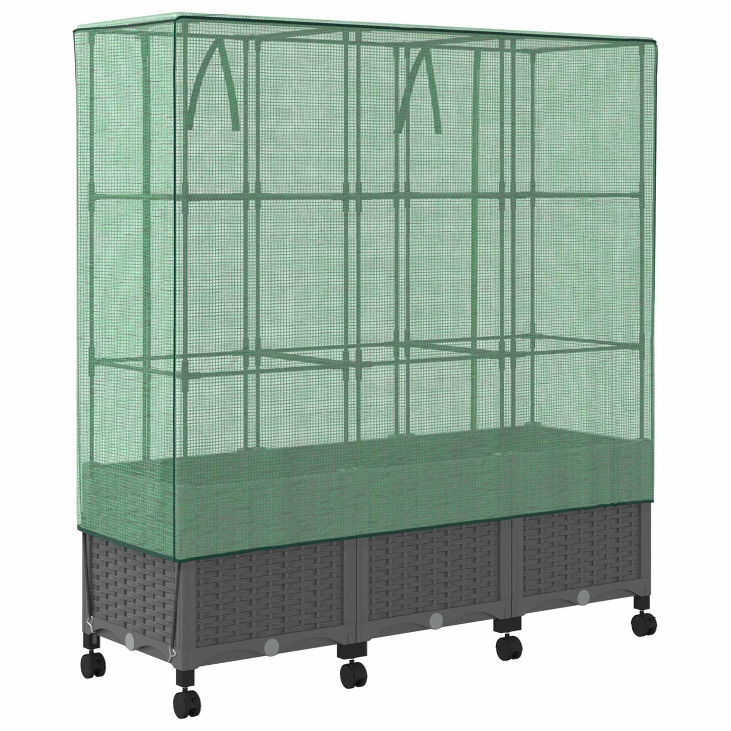 Gartenplanter Mit Gewächshausabdeckung Und Rädern 3 Stk. Pp Hellgrau