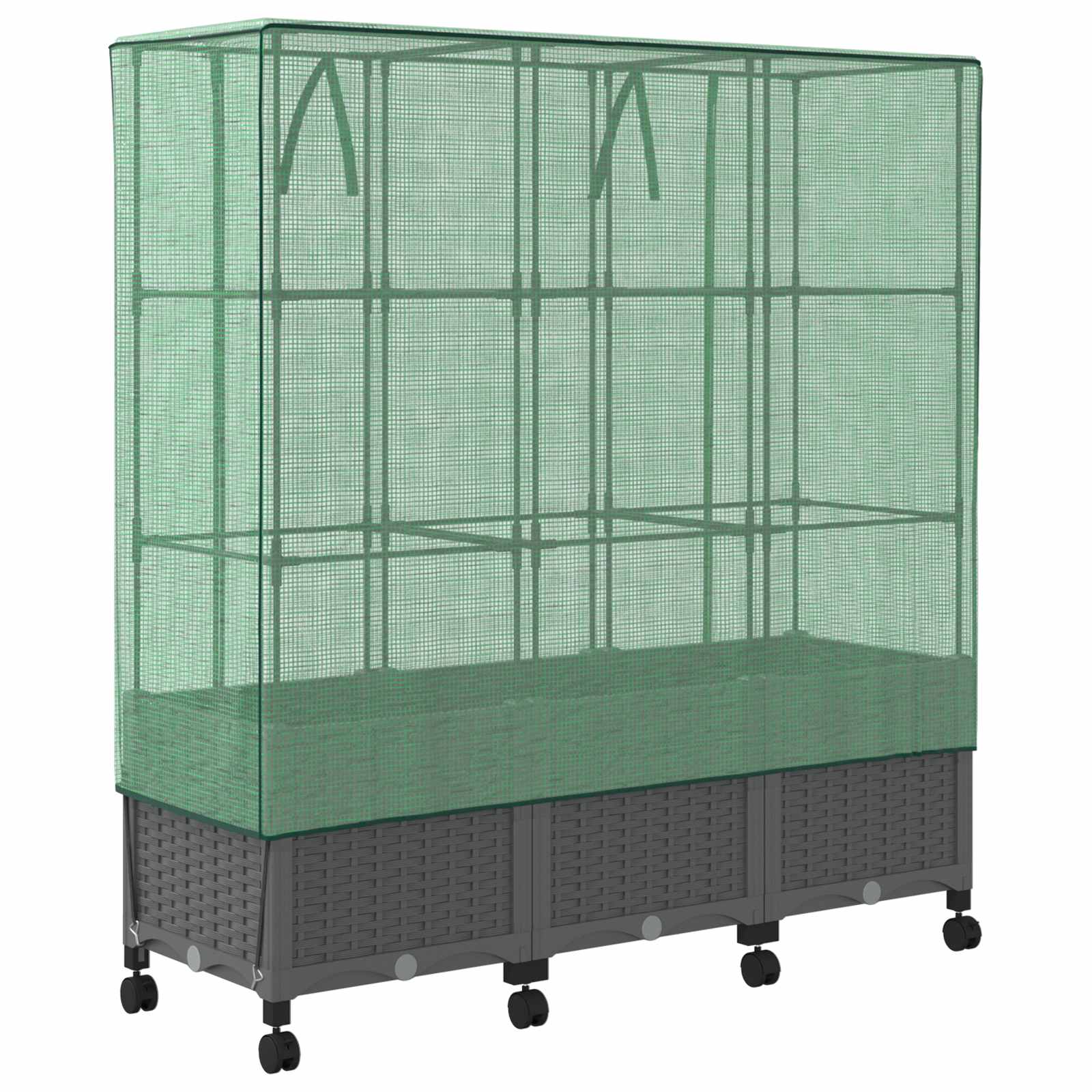 Gartenplanter Mit Gewächshausabdeckung Und Rädern 3 Stk. Pp Hellgrau
