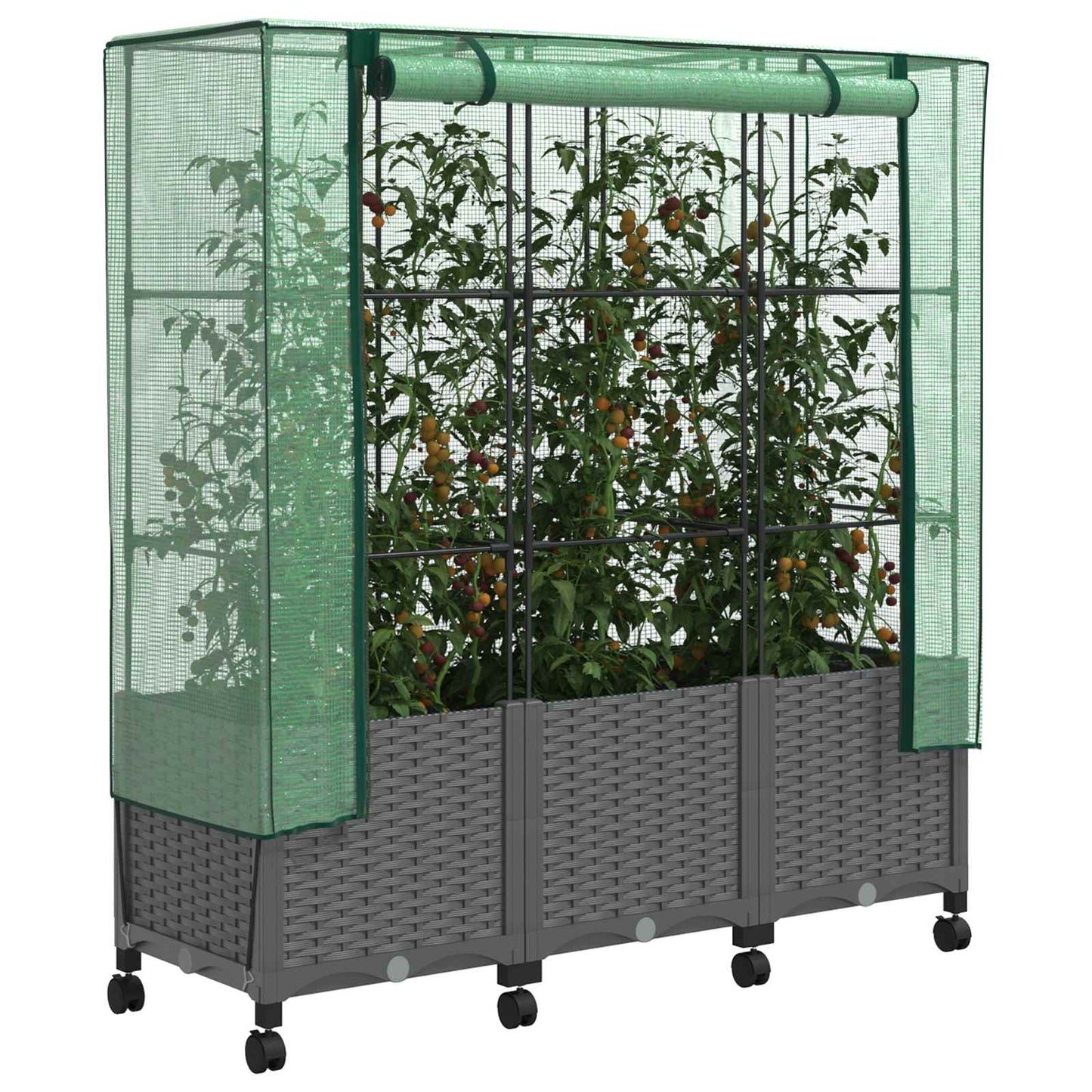 Gartenplanter Mit Gewächshausabdeckung Und Rädern 3 Stk. Pp Hellgrau