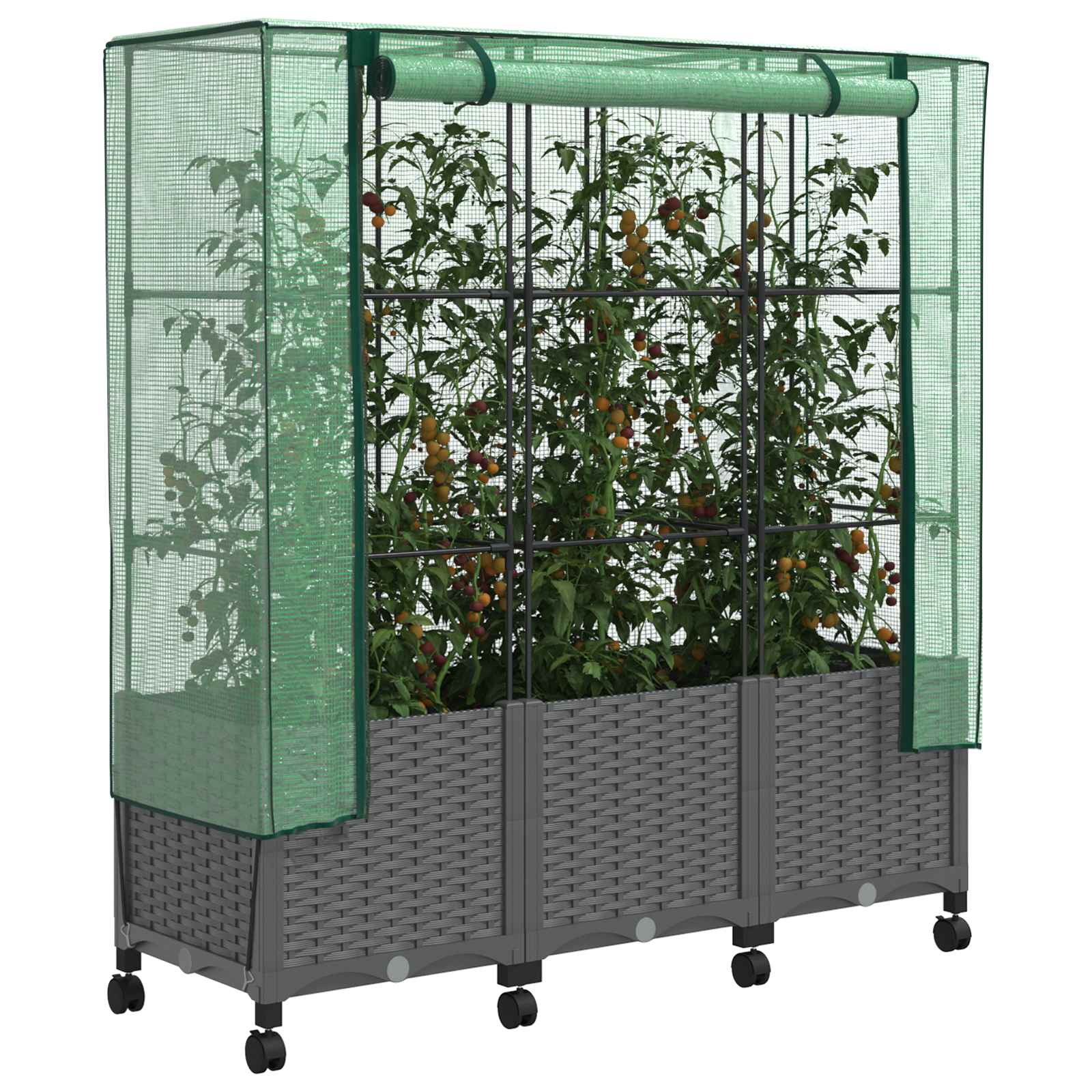 Gartenplanter Mit Gewächshausabdeckung Und Rädern 3 Stk. Pp Hellgrau