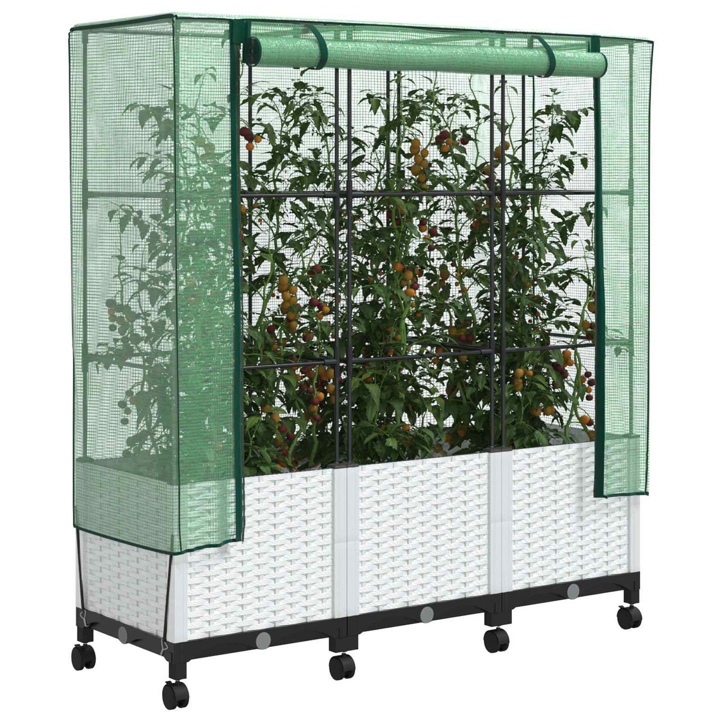 Gartenplanter Mit Gewächshausabdeckung Und Rädern 3 Stk. Weiß Hellgrau