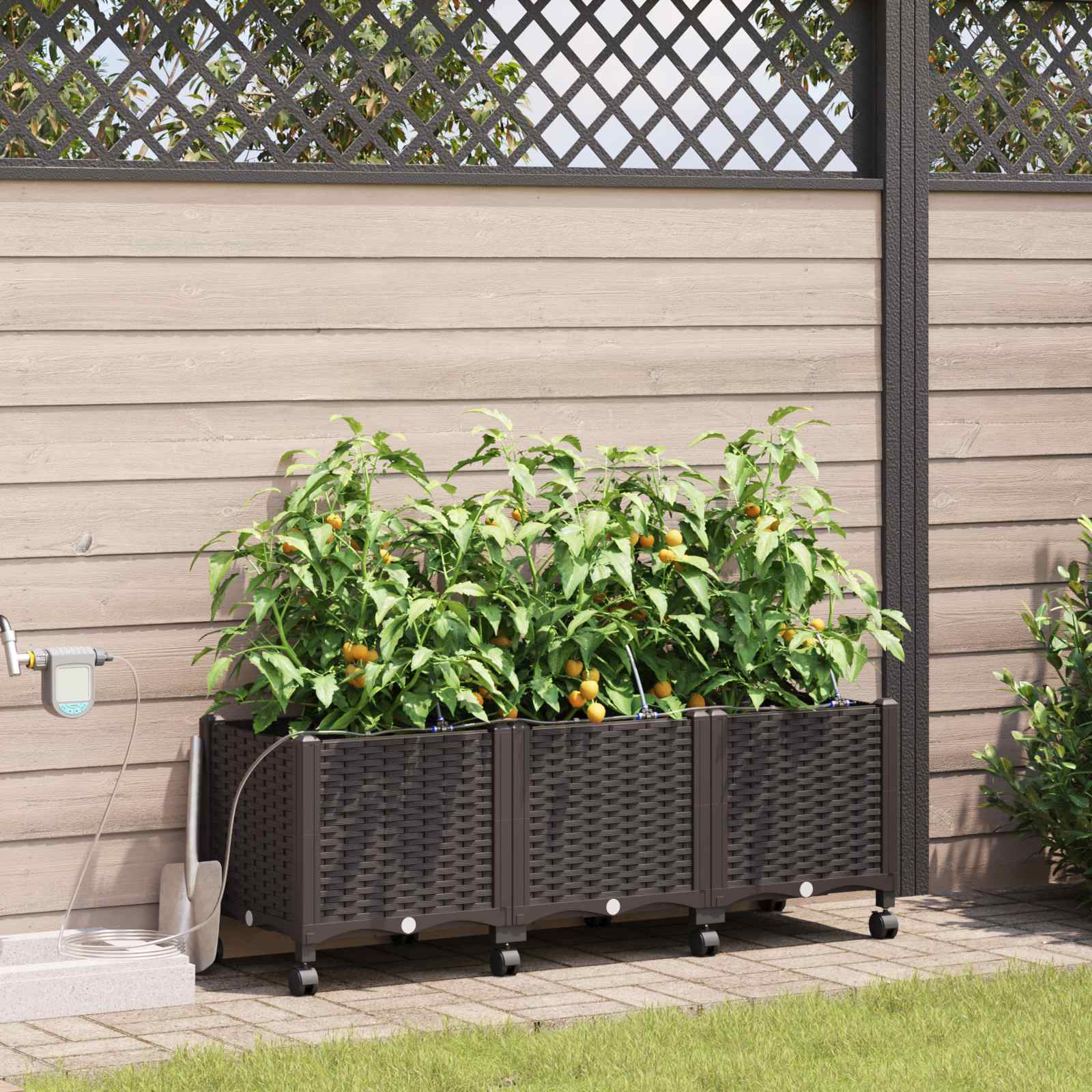Garten Blumenkübel Mit Bewässerung Und Rädern 3 Stk. Braun Pp Hellgrau