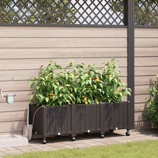 Garten Blumenkübel Mit Bewässerung Und Rädern 3 Stk. Braun Pp Hellgrau