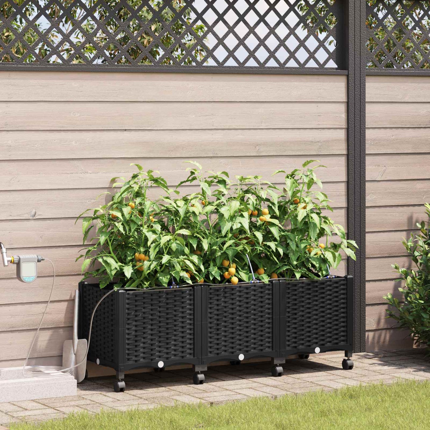 Garten Blumenkübel Mit Bewässerung Und Rädern 3 Stk. Schwarz Pp Hellgrau