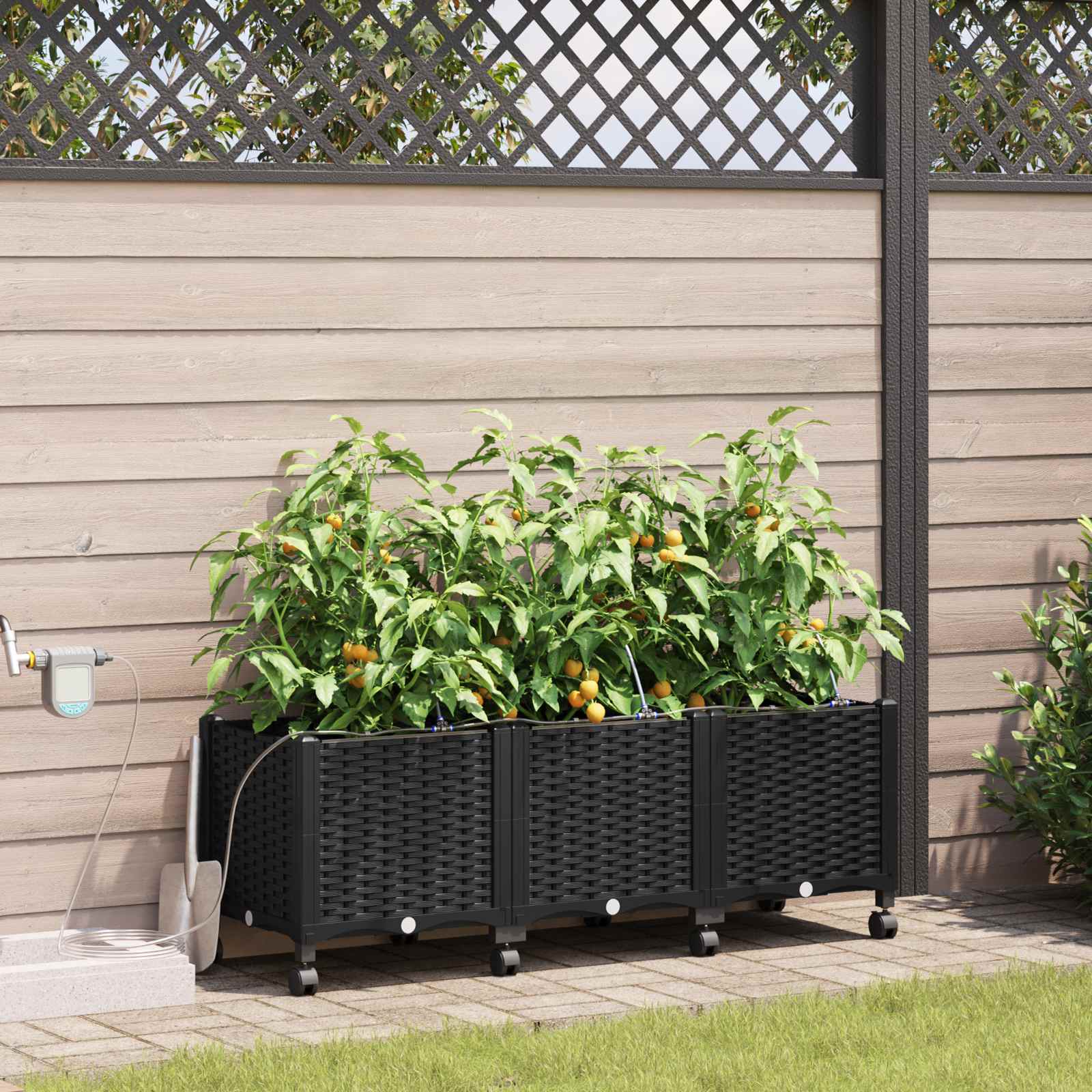 Garten Blumenkübel Mit Bewässerung Und Rädern 3 Stk. Schwarz Pp Hellgrau