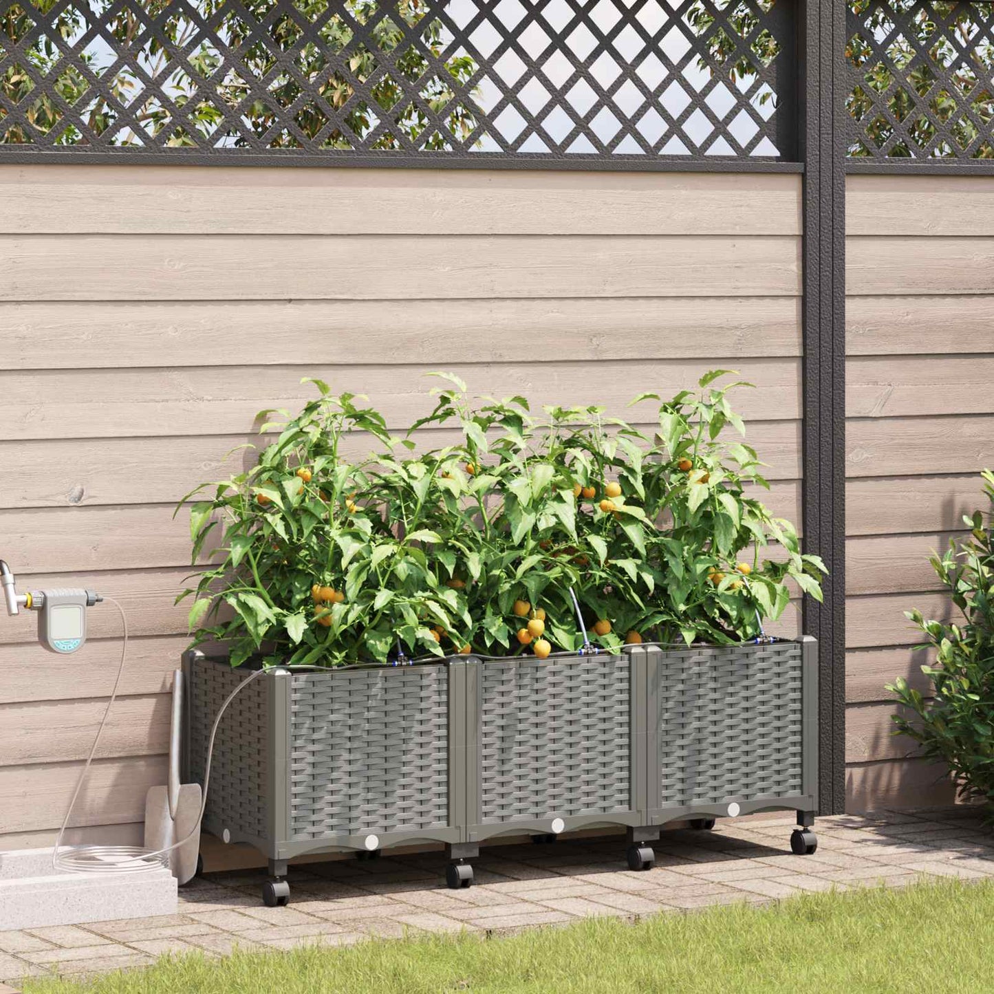 Garten Blumenkübel Mit Bewässerung Und Rädern 3 Stk. Hellgrau Hellgrau