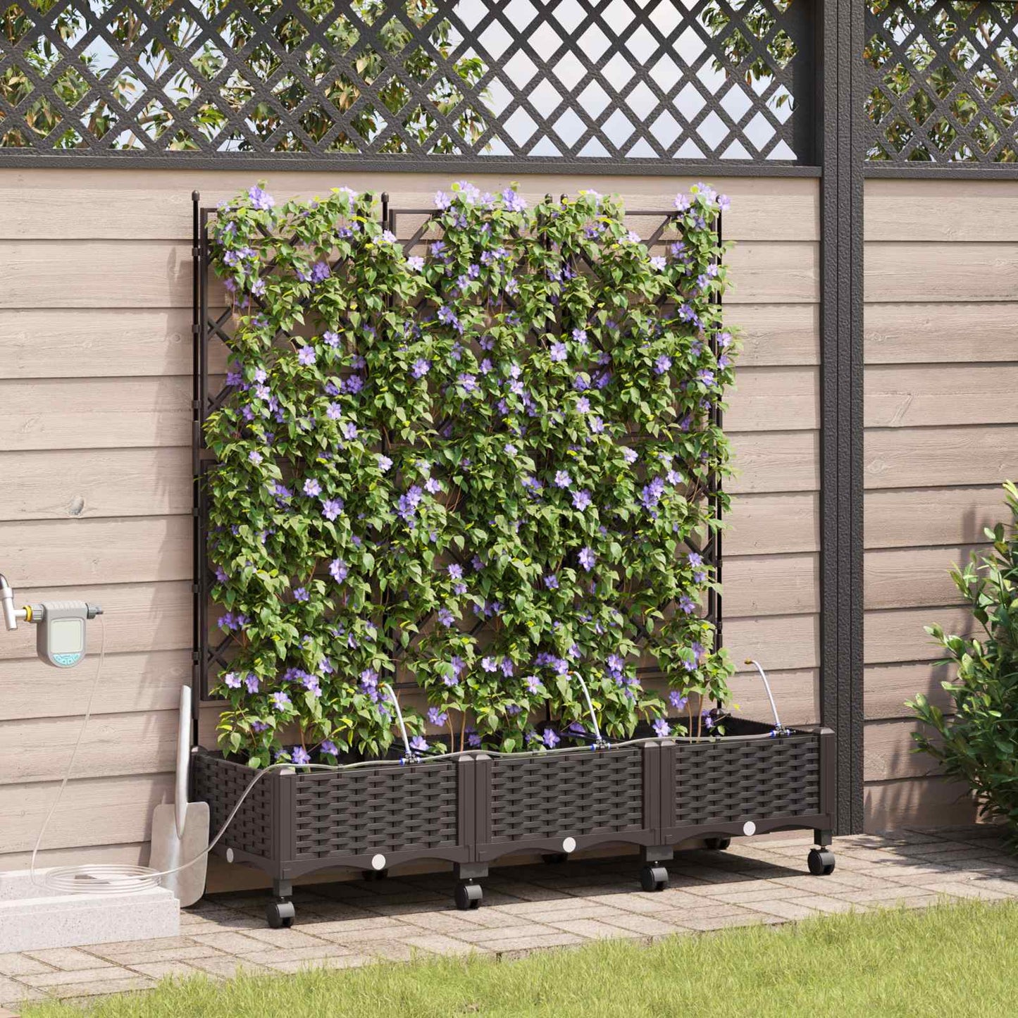Garten Blumenkübel Mit Bewässerung Und Rädern 3 Stk. Braun Pp Hellgrau