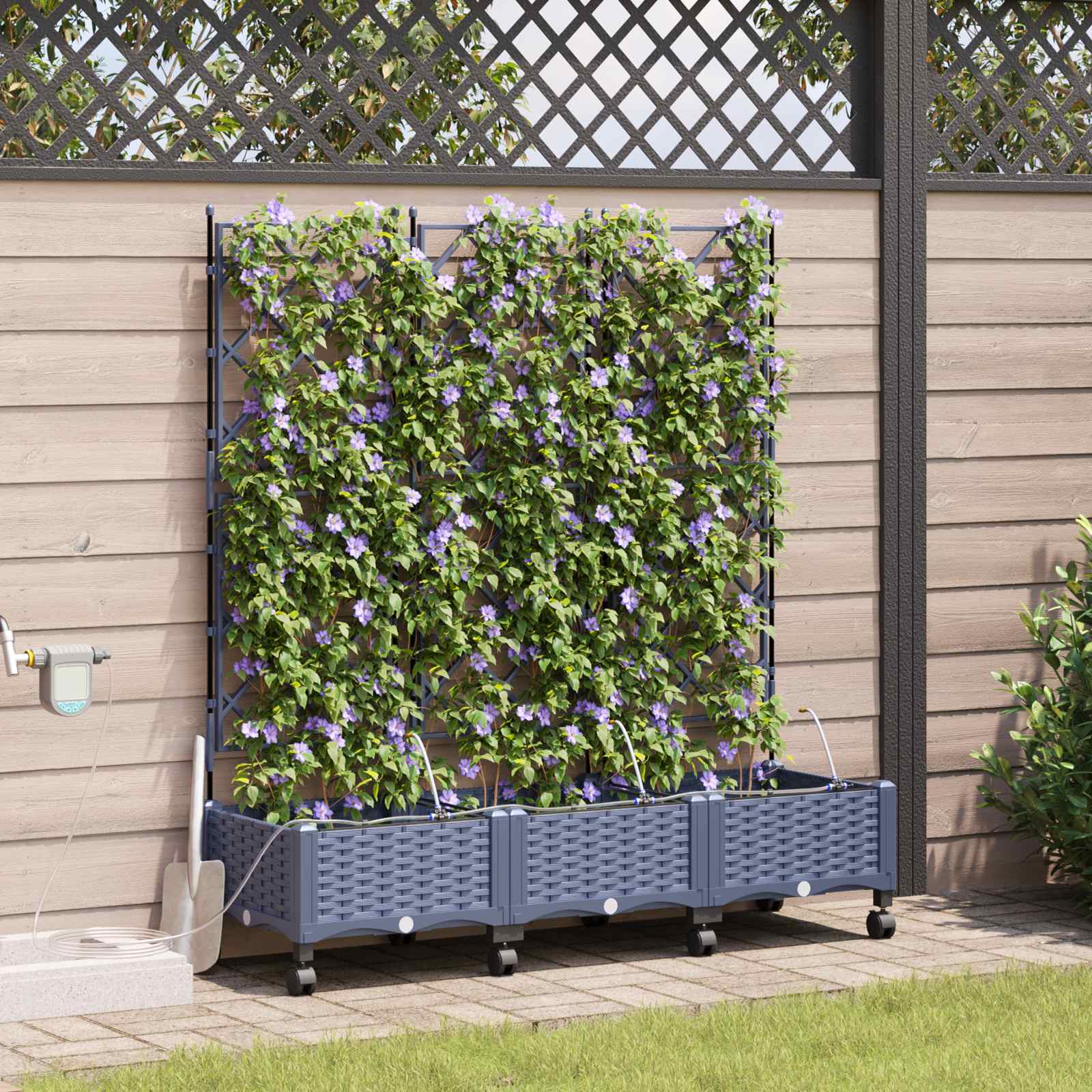Garten Blumenkübel Mit Bewässerung Und Rädern 3 Stk. Grau Pp Hellgrau