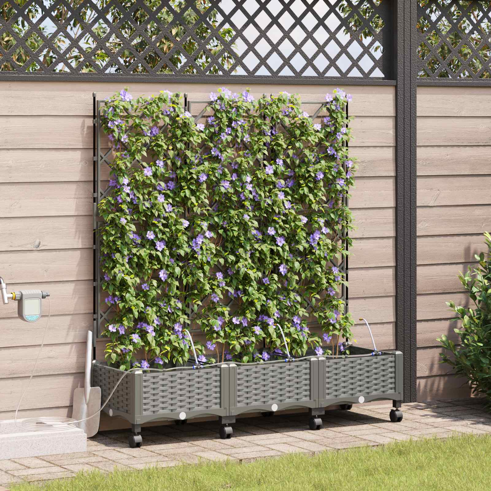 Garten Blumenkübel Mit Bewässerung Und Rädern 3 Stk. Hellgrau Hellgrau