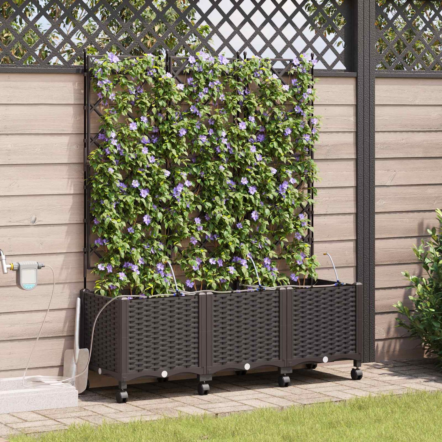 Garten Blumenkübel Mit Bewässerung Und Rädern 3 Stk. Braun Pp Hellgrau