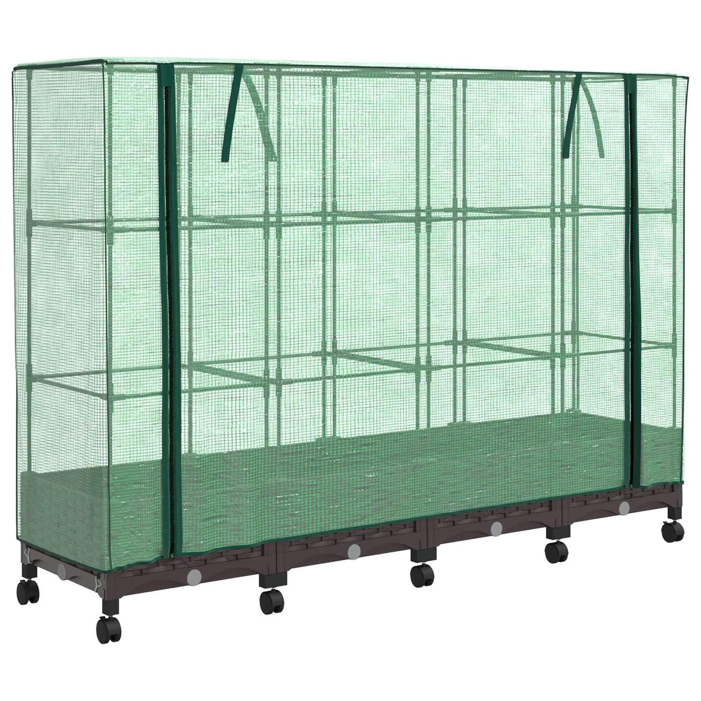 Gartenplanter Mit Gewächshausabdeckung Und Rädern 4 Stk. Braun Hellgrau