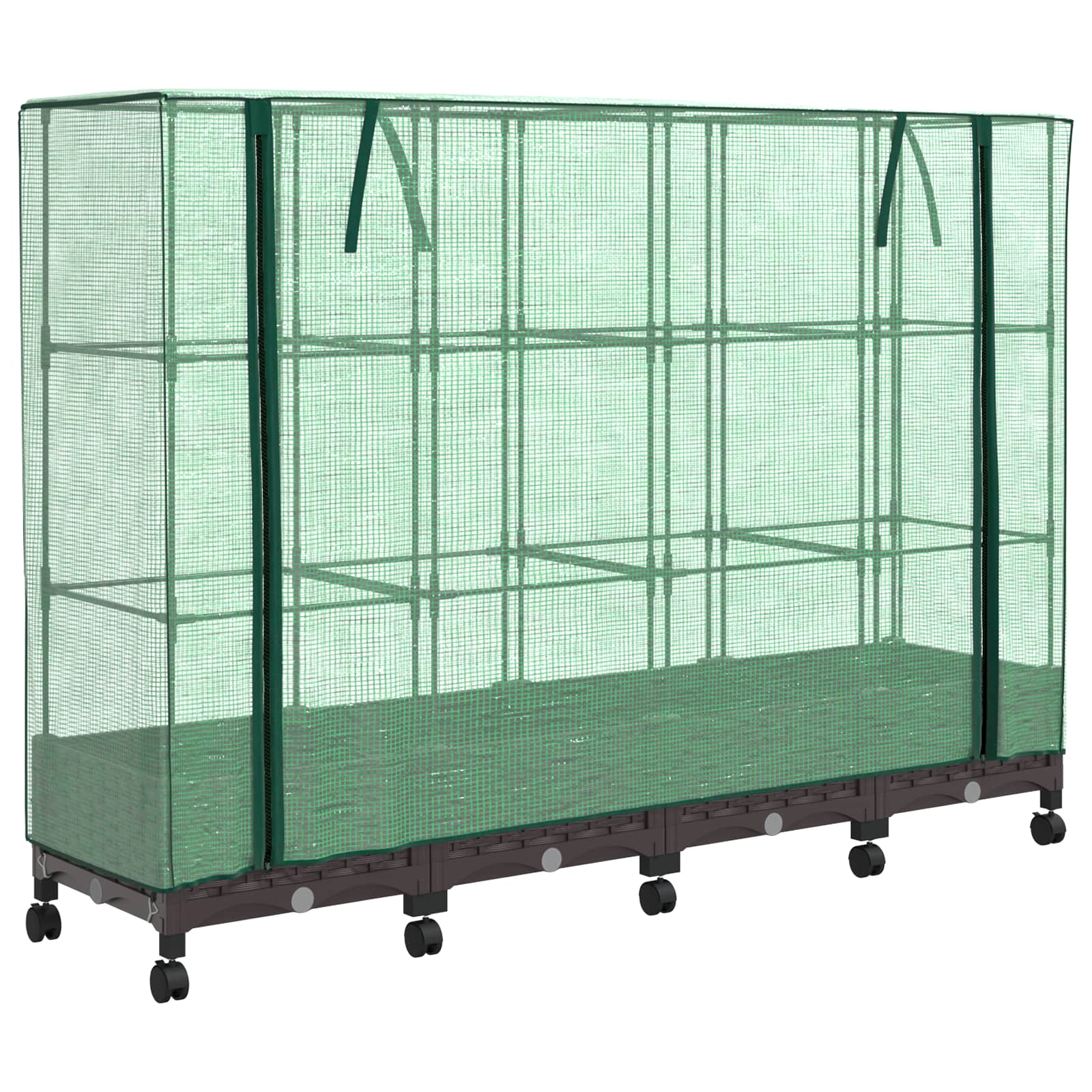 Gartenplanter Mit Gewächshausabdeckung Und Rädern 4 Stk. Braun Hellgrau