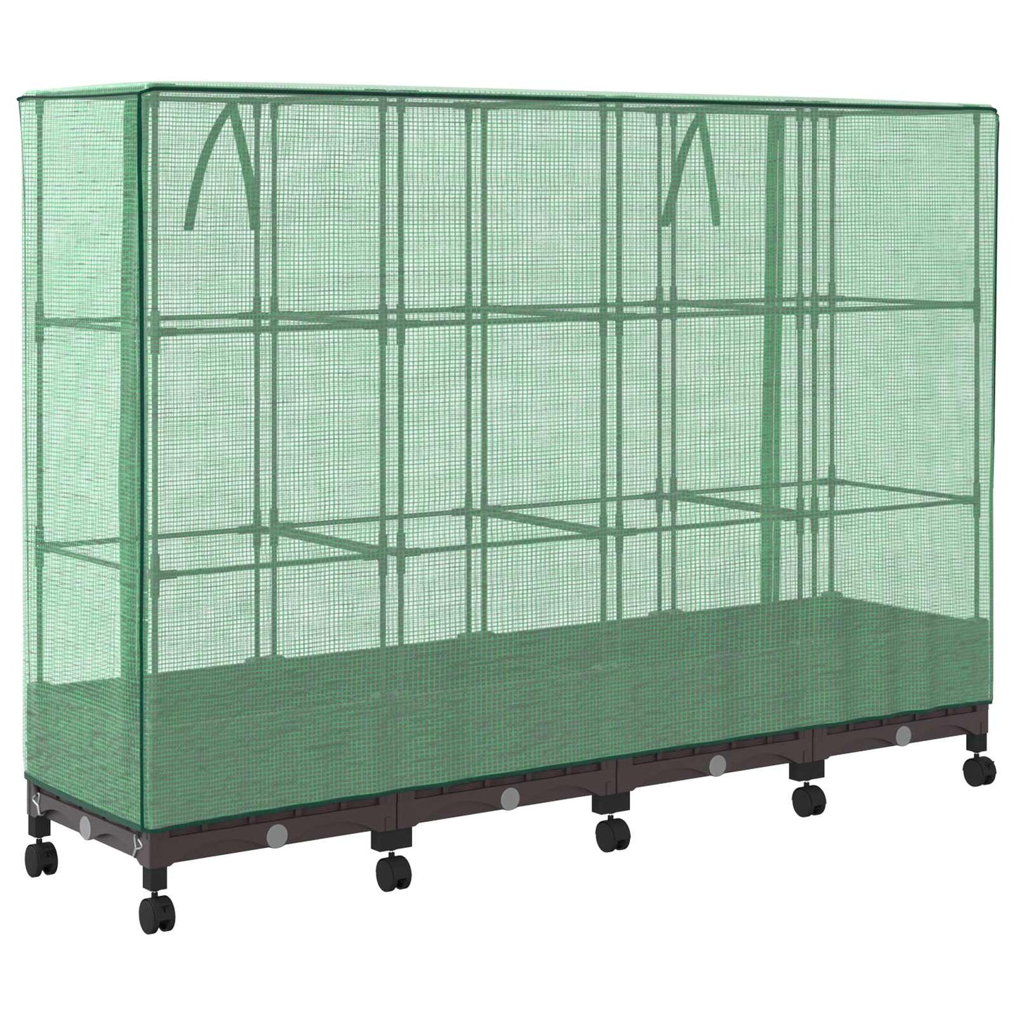 Gartenplanter Mit Gewächshausabdeckung Und Rädern 4 Stk. Braun Hellgrau