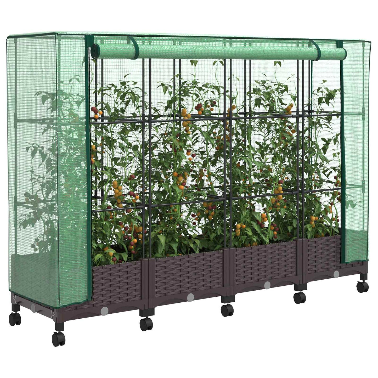 Gartenplanter Mit Gewächshausabdeckung Und Rädern 4 Stk. Braun Hellgrau
