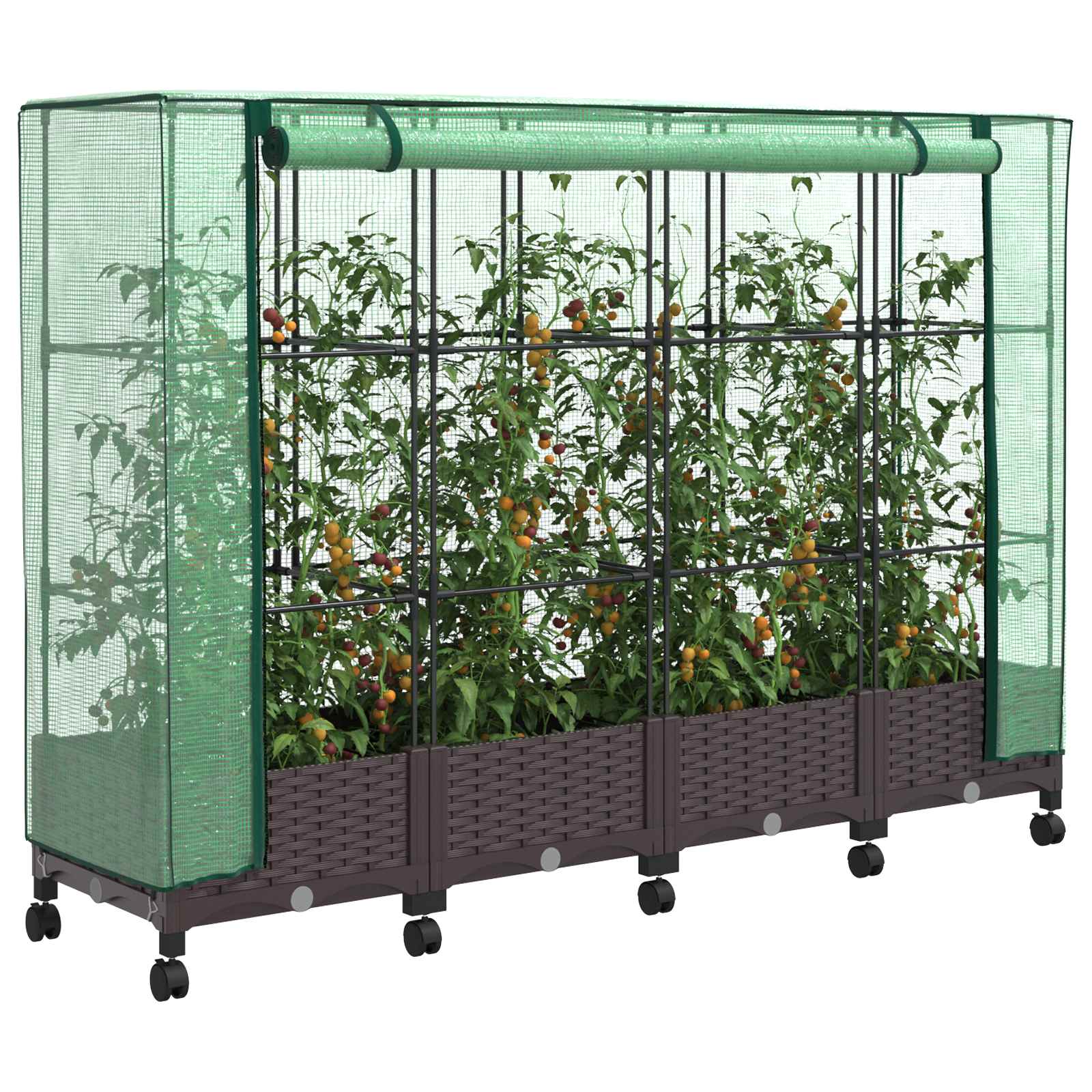 Gartenplanter Mit Gewächshausabdeckung Und Rädern 4 Stk. Braun Hellgrau
