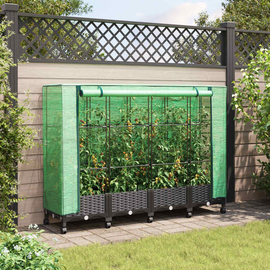 Gartenplanter Mit Gewächshausabdeckung Und Rädern 4 Stk. Pp Hellgrau