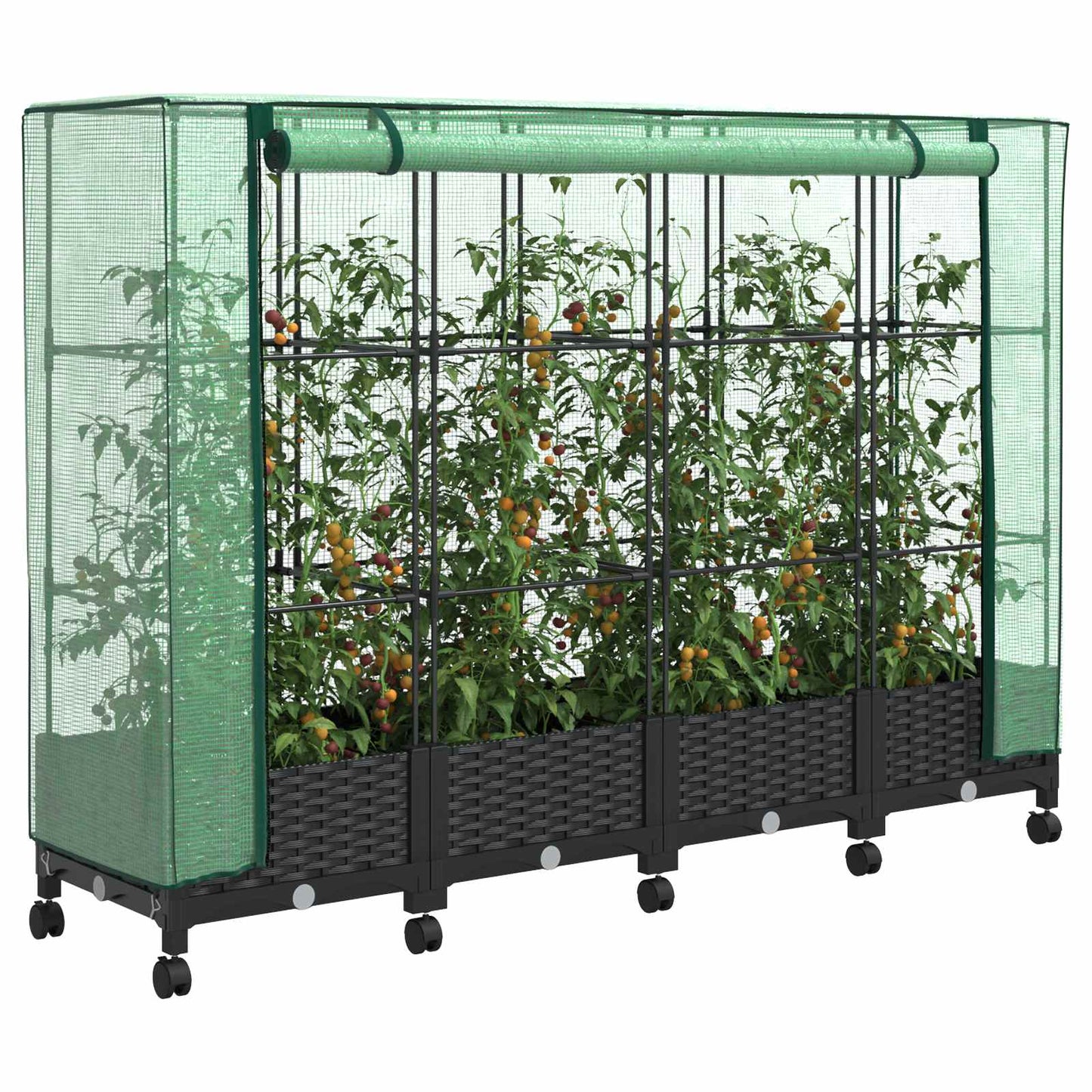 Gartenplanter Mit Gewächshausabdeckung Und Rädern 4 Stk. Pp Hellgrau