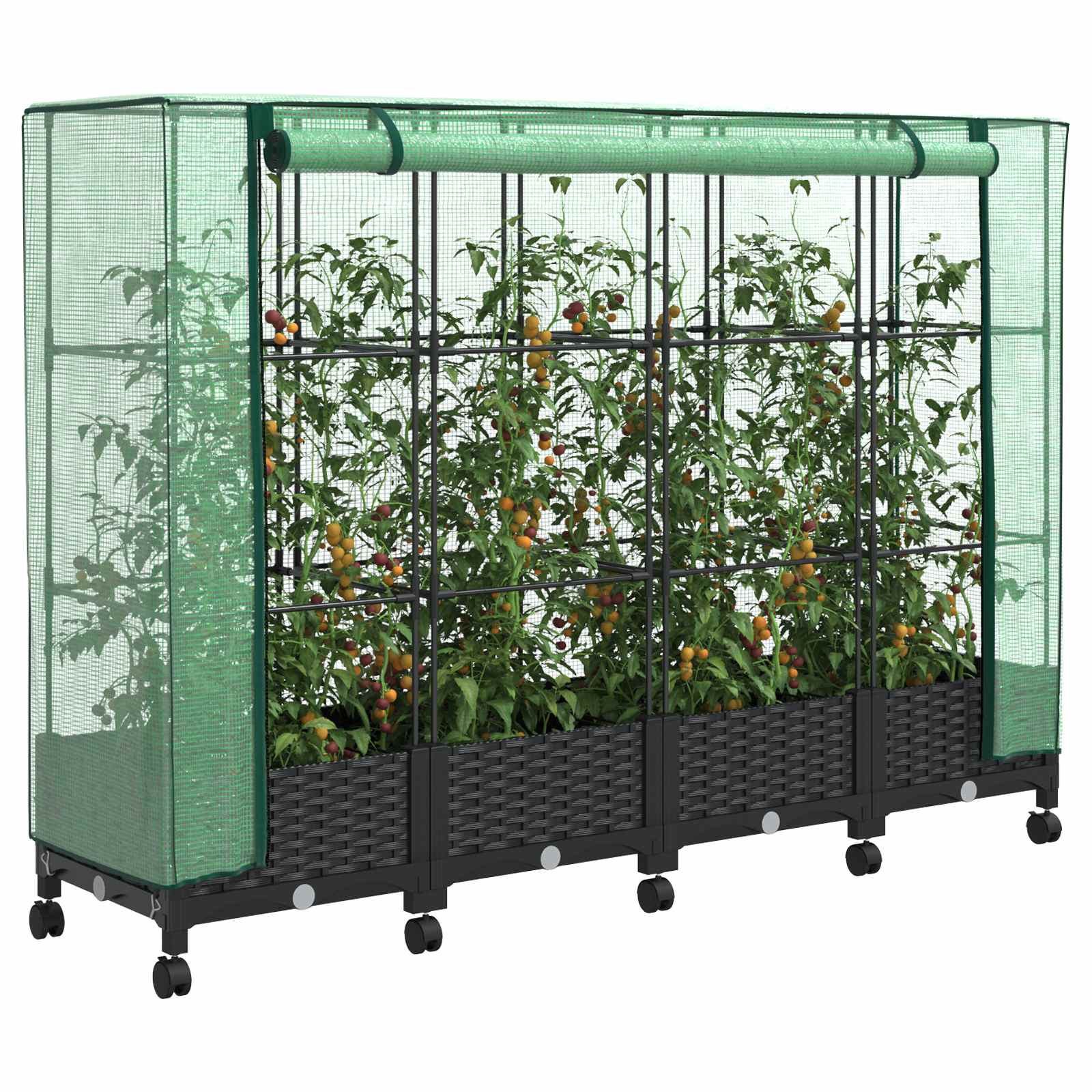 Gartenplanter Mit Gewächshausabdeckung Und Rädern 4 Stk. Pp Hellgrau