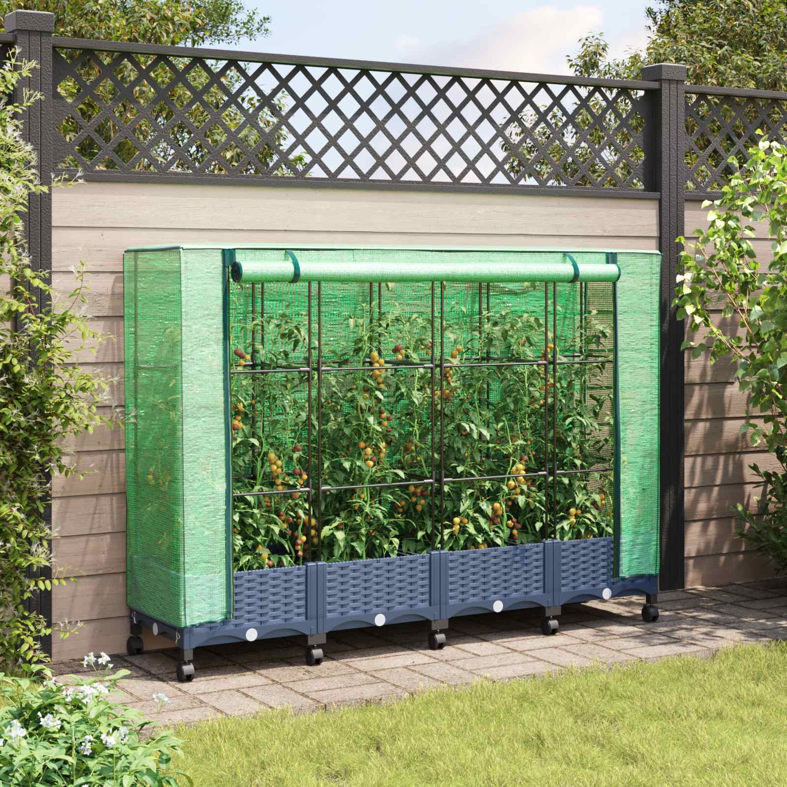Gartenplanter Mit Gewächshausabdeckung Und Rädern 4 Stk. Pp Hellgrau