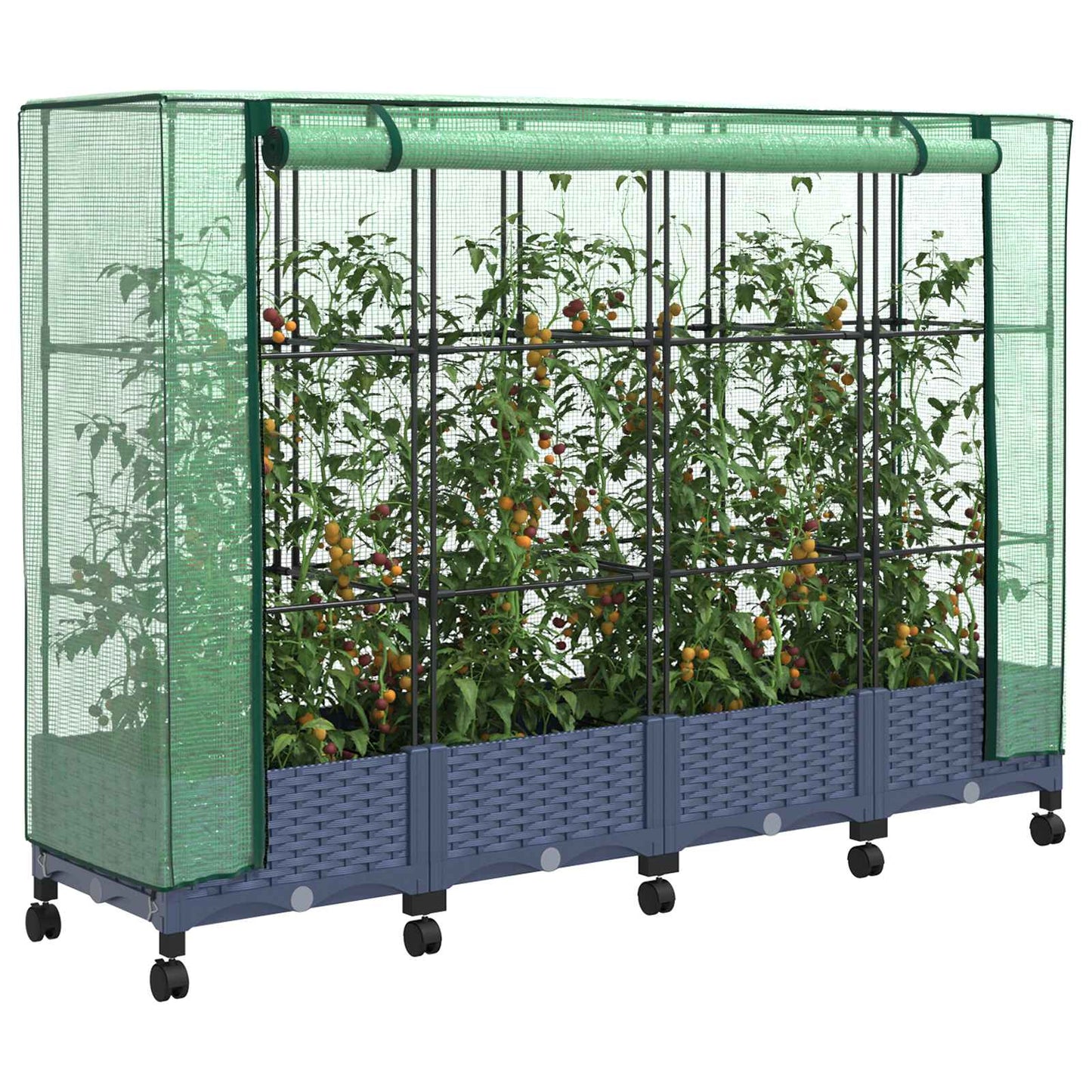 Gartenplanter Mit Gewächshausabdeckung Und Rädern 4 Stk. Pp Hellgrau