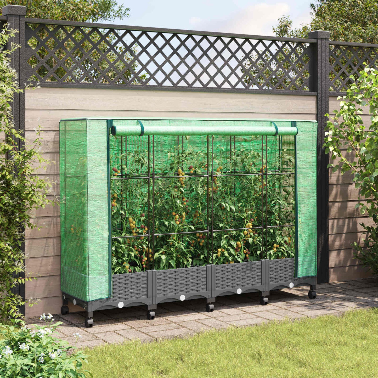 Gartenplanter Mit Gewächshausabdeckung Und Rädern 4 Stk. Pp Hellgrau