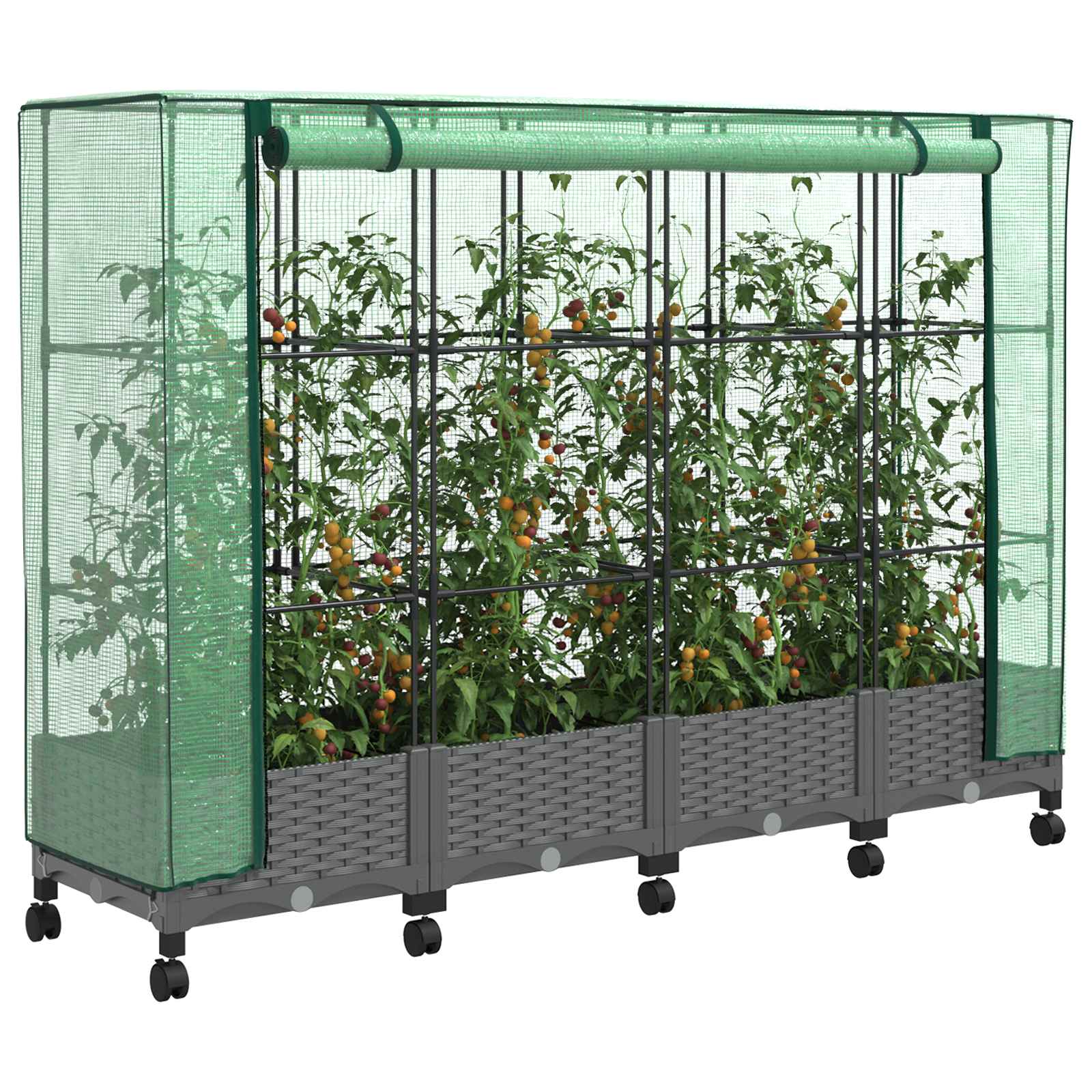Gartenplanter Mit Gewächshausabdeckung Und Rädern 4 Stk. Pp Hellgrau