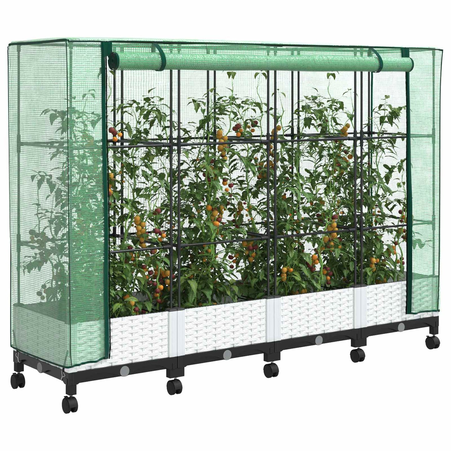 Gartenplanter Mit Gewächshausabdeckung Und Rädern 4 Stk. Weiß Hellgrau