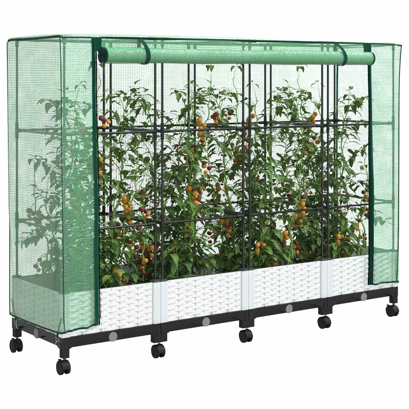 Gartenplanter Mit Gewächshausabdeckung Und Rädern 4 Stk. Weiß Hellgrau
