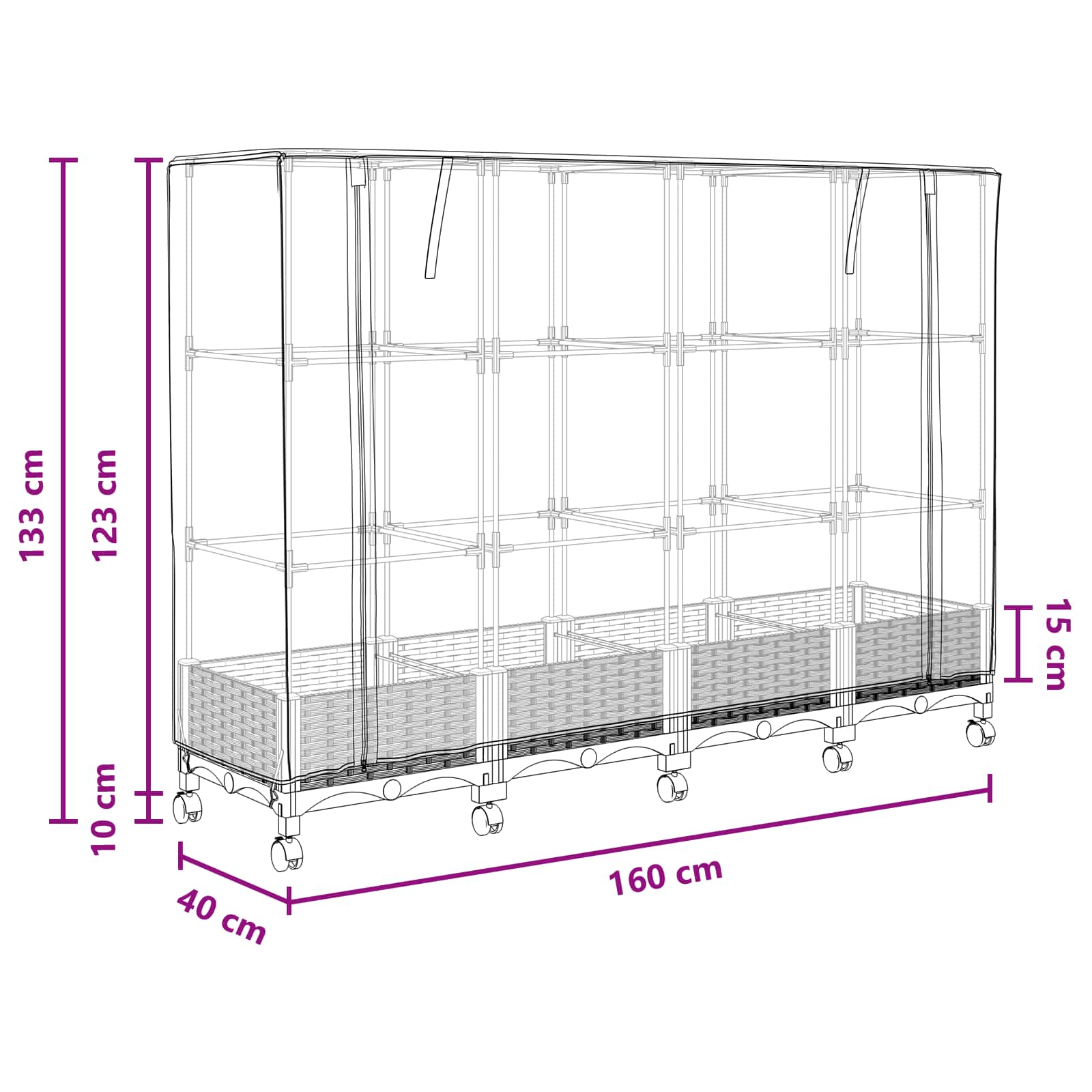 Gartenplanter Mit Gewächshausabdeckung Und Rädern 4 Stk. Weiß Hellgrau