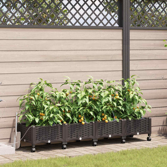 Garten Blumenkübel Mit Bewässerung Und Rädern 4 Stk. Braun Pp Hellgrau