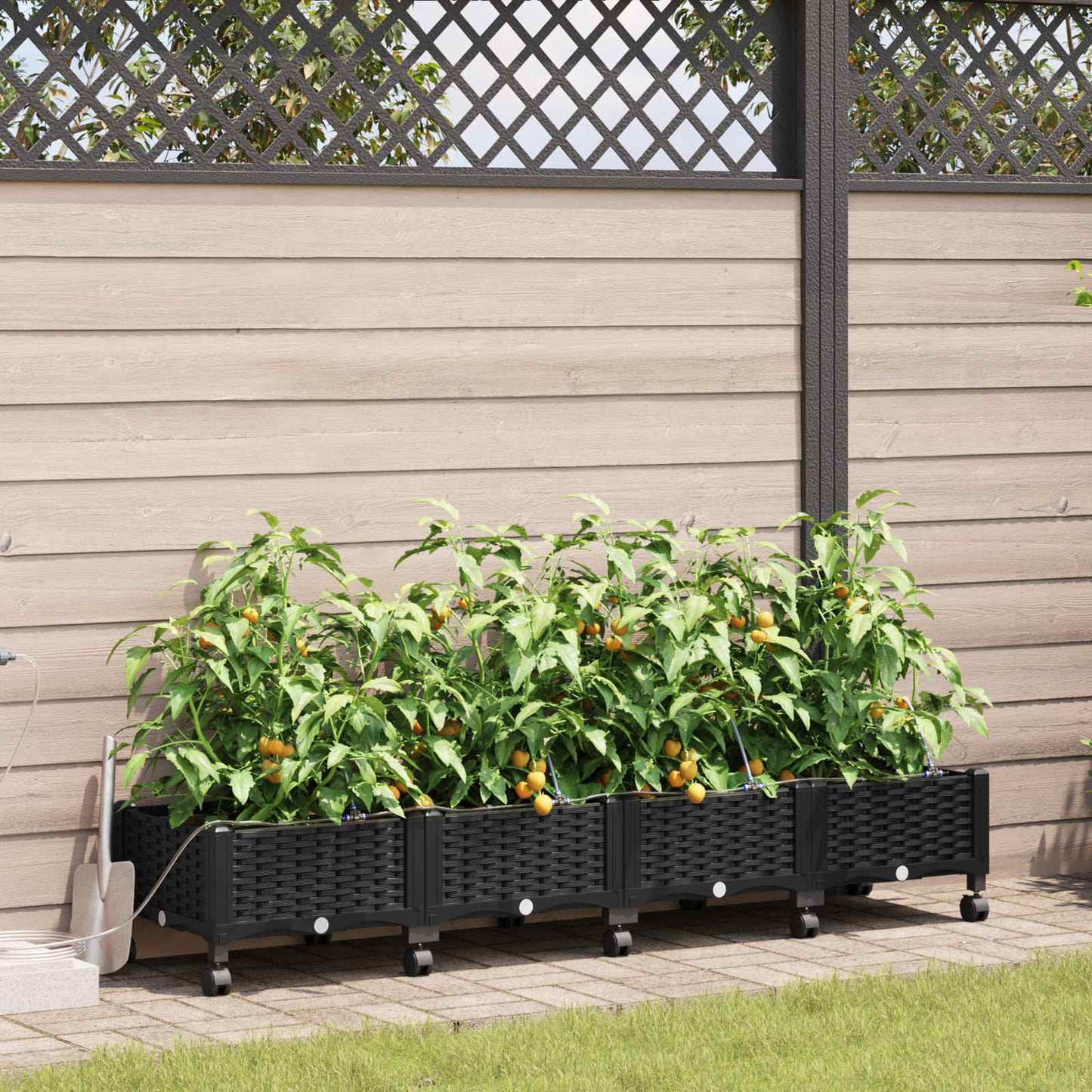 Garten Blumenkübel Mit Bewässerung Und Rädern 4 Stk. Schwarz Pp Hellgrau