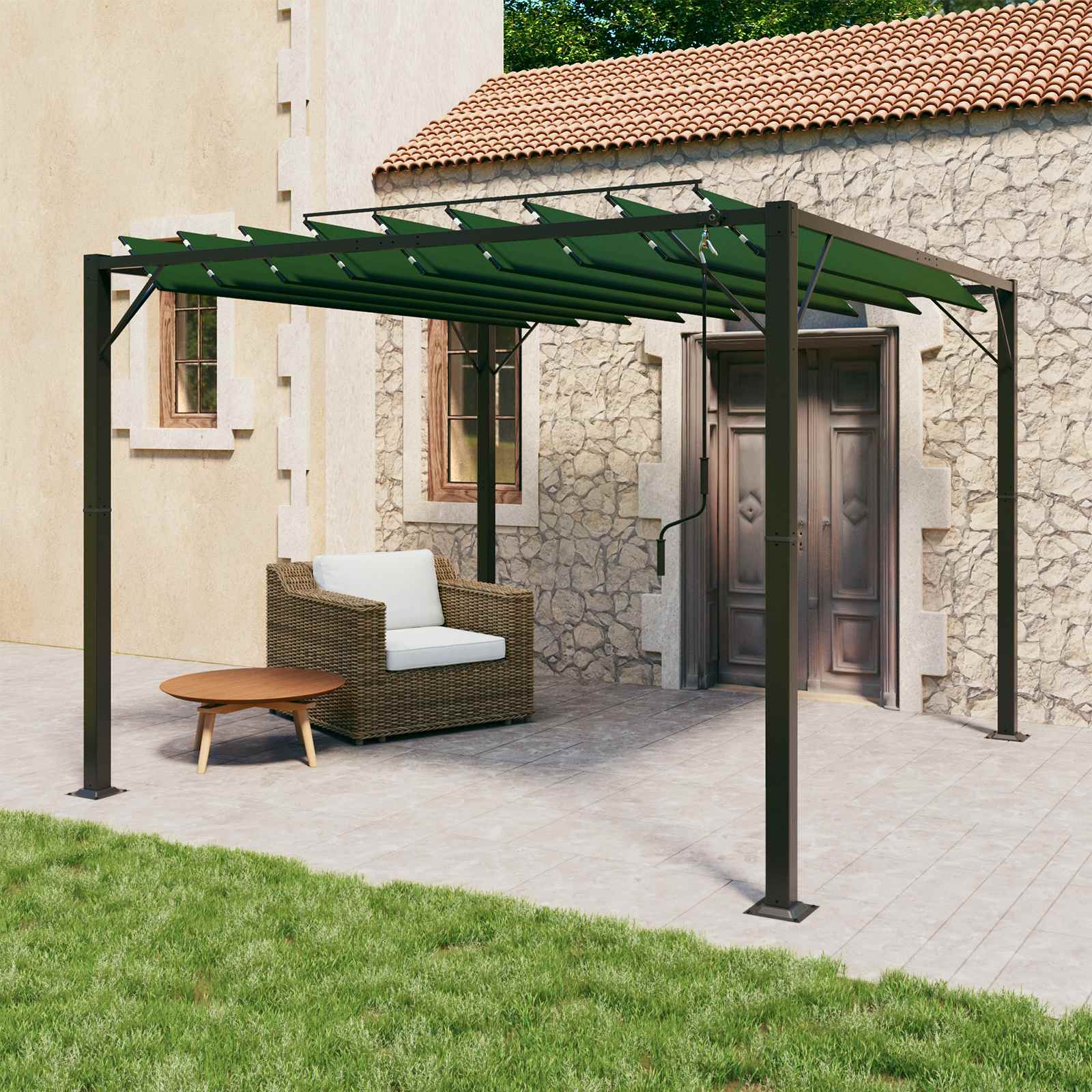 Gazebo Mit Lamellen-Dach 3 X 4 X 2,14 M