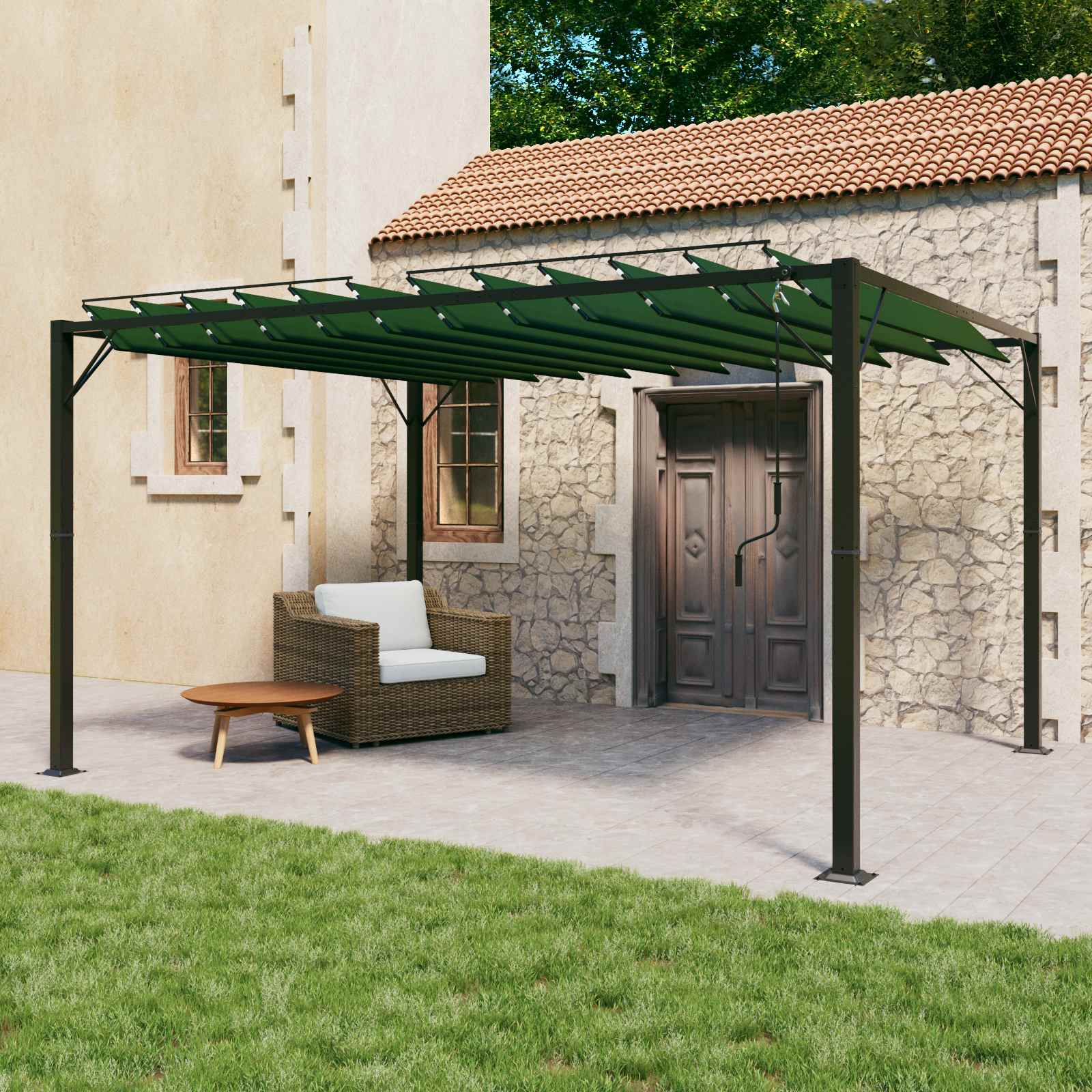 Gazebo Mit Lamellen-Dach 3 X 4 X 2,14 M
