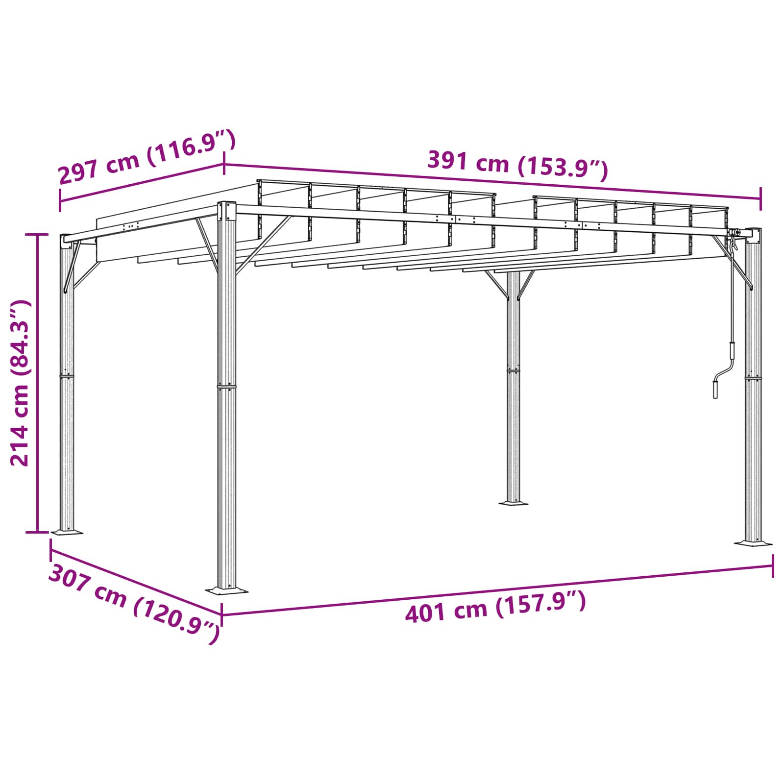 Gazebo Mit Lamellen-Dach 3 X 4 X 2,14 M
