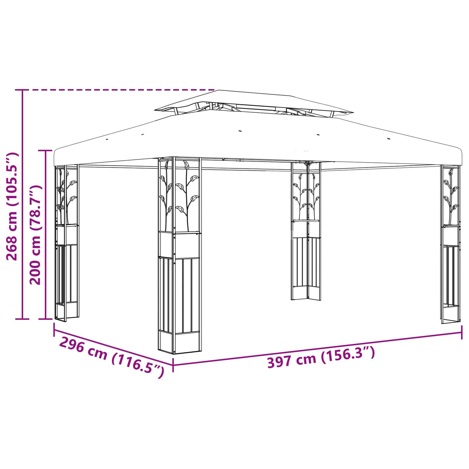Pavillon 3,97 X 2,96 X 2,68 M Grün Polyester Und Stahl