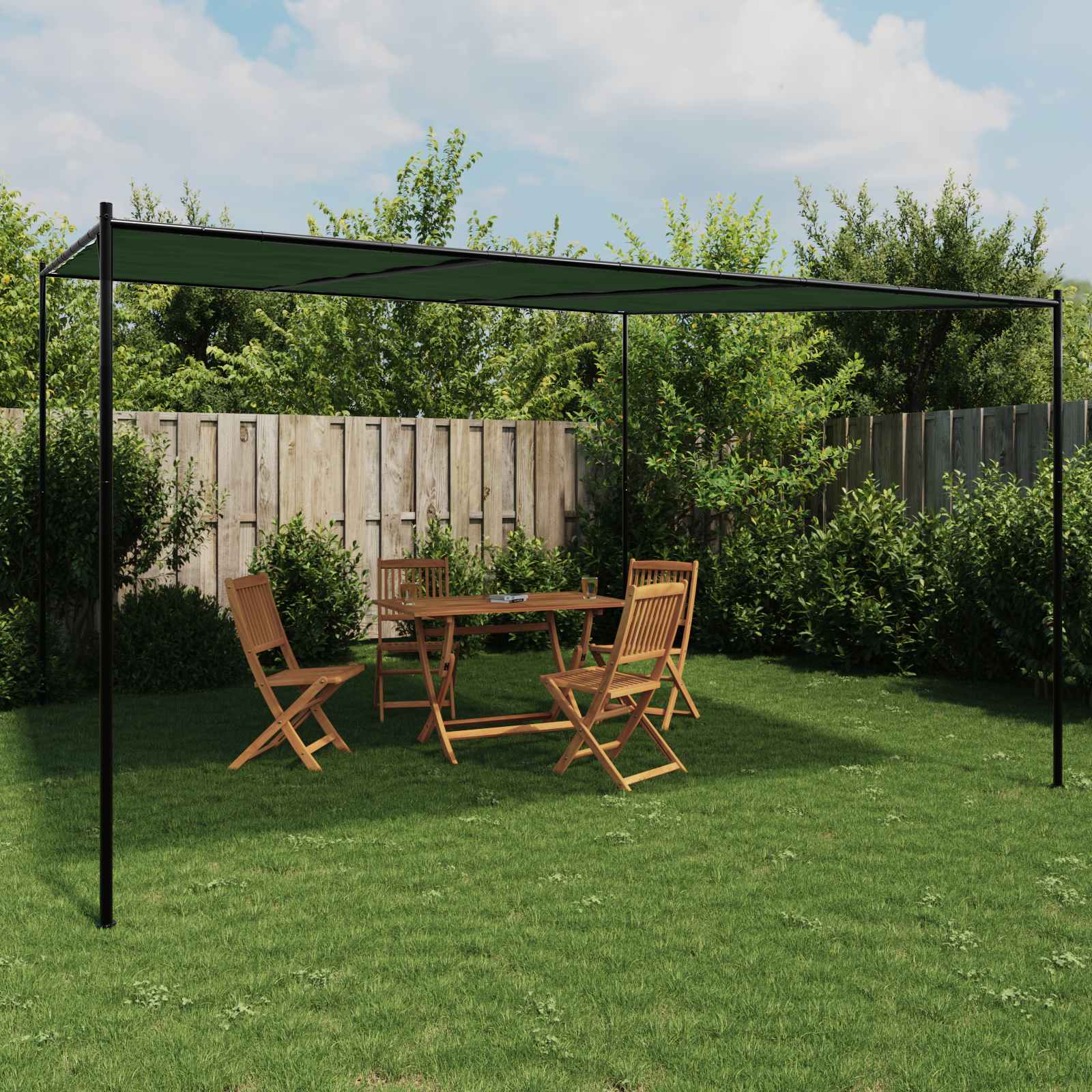 Pavillon 4 X 3,98 X 2,67 M Grün Polyester Und Stahl