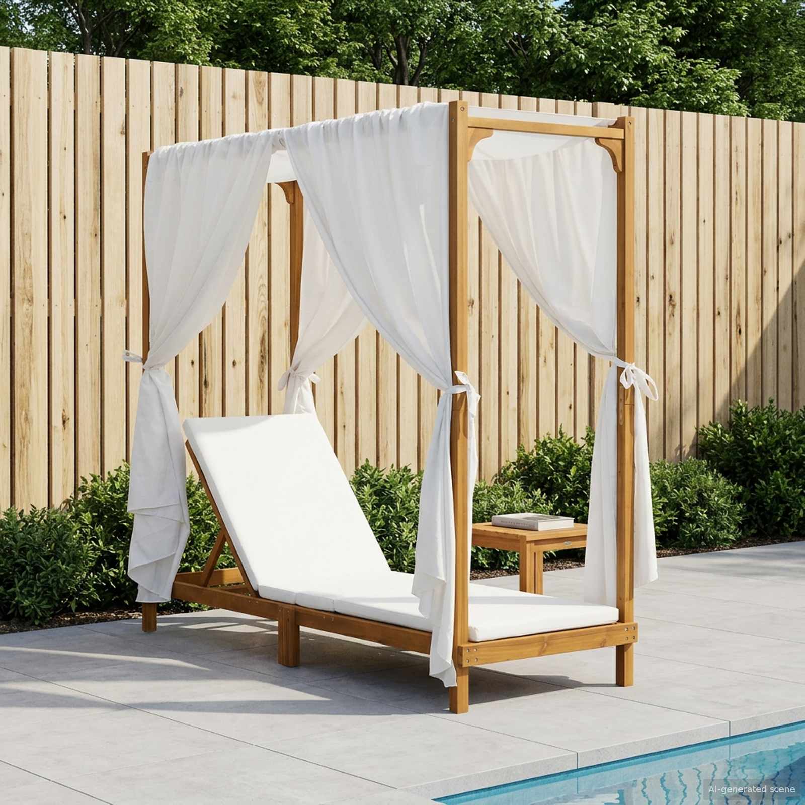 Einzelner Sonnenliege Mit Sonnendach Und Vorhängen Creme