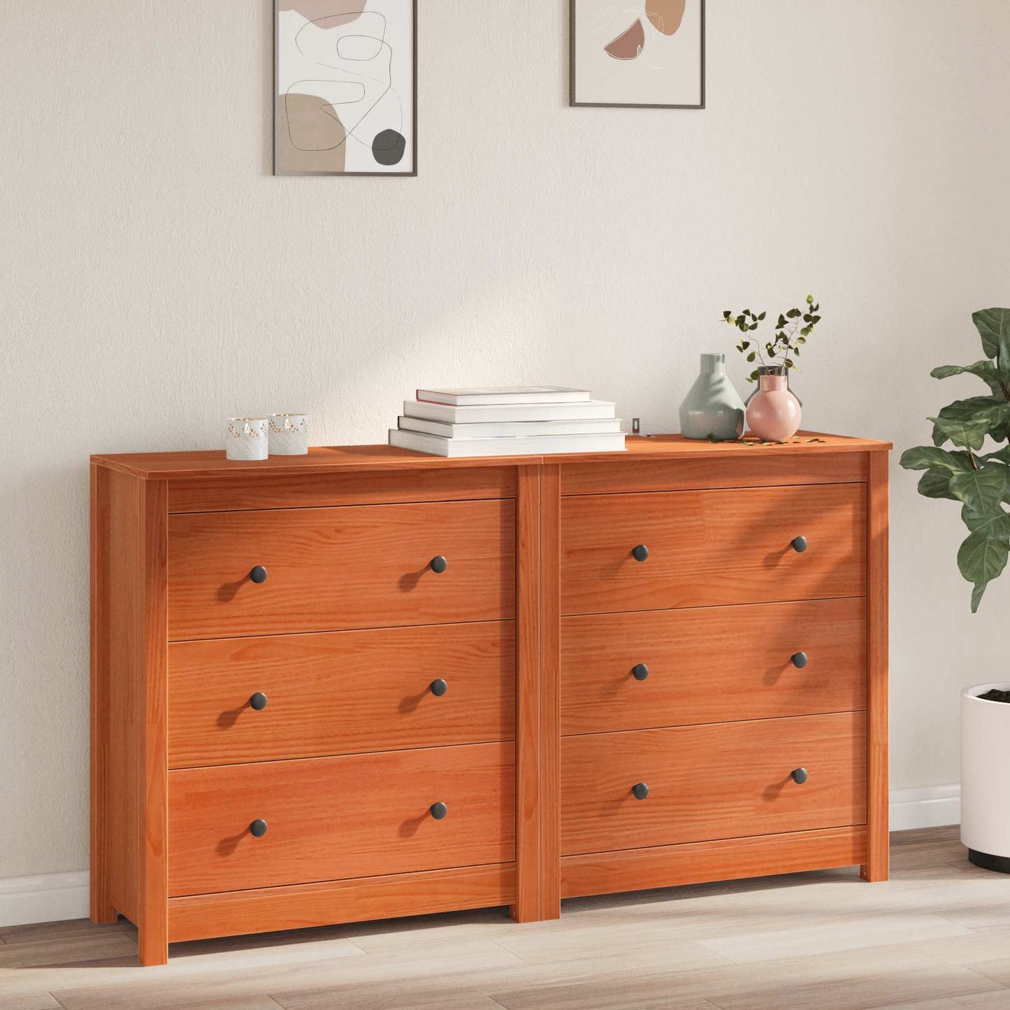 Sideboard Mit Schubladen 2 Pcs Wachsbraun 140 X 35 X 80 Cm