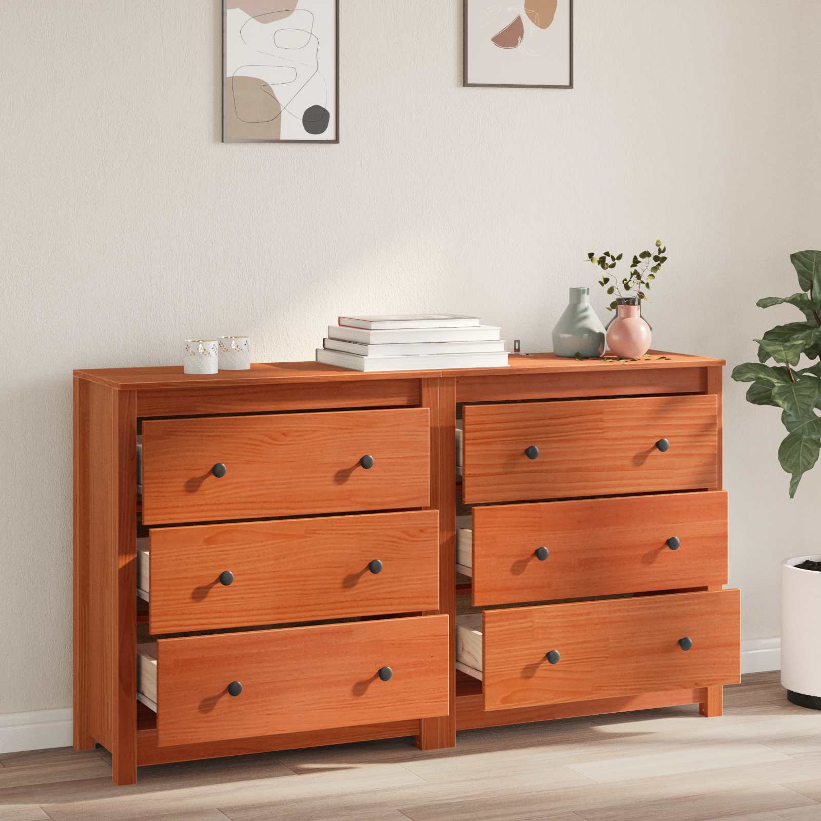 Sideboard Mit Schubladen 2 Pcs Wachsbraun 140 X 35 X 80 Cm