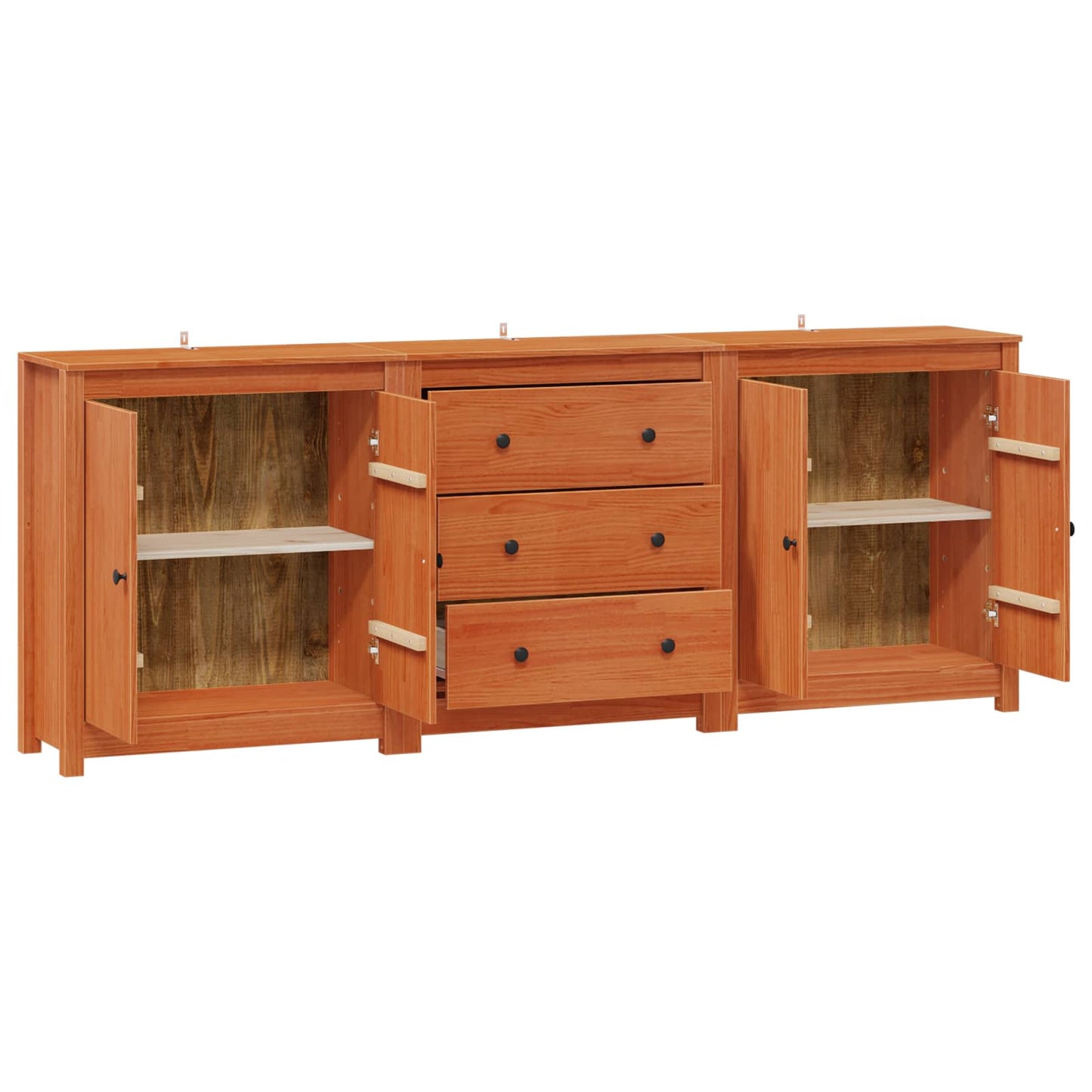 Sideboard Mit Schubladen 3 Pcs Wachsbraun Massives Kiefernholz