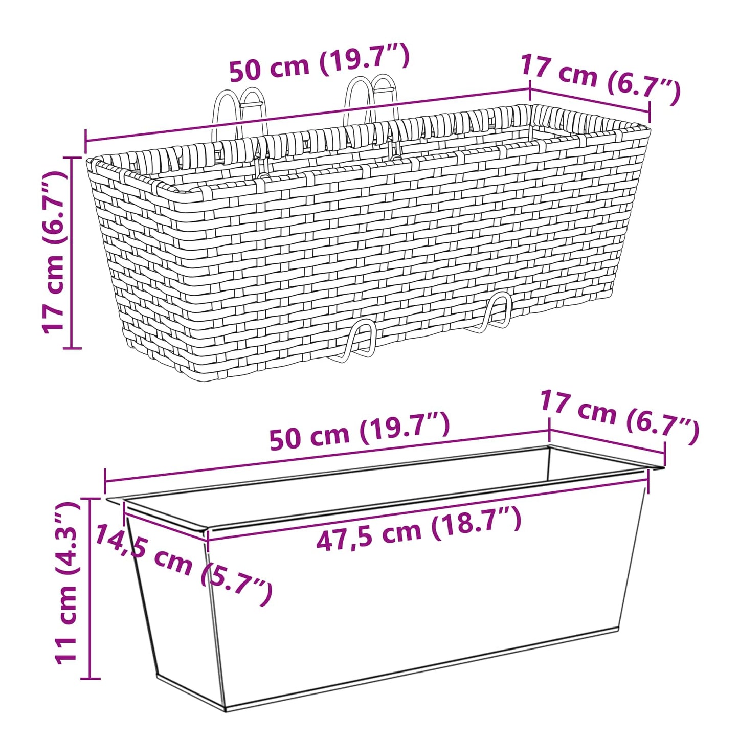 Balkon 2 Pcs 50 X 17 X 17 Cm Metall