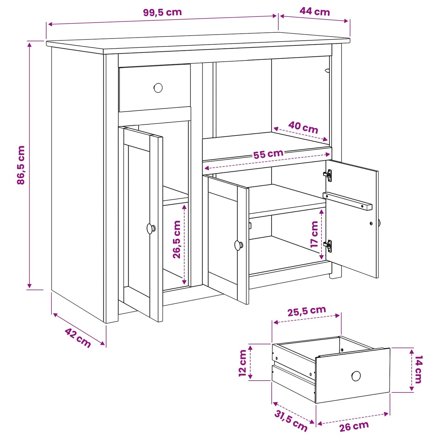 Mikrowellen-Sideboard Panama 99,5 X 44 X 86,5 Cm