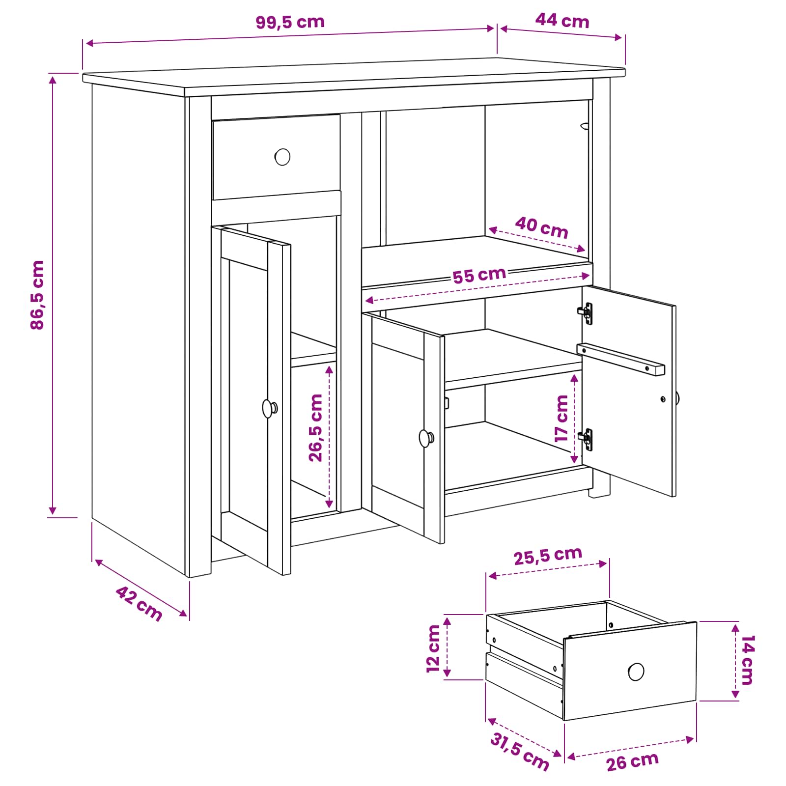 Mikrowellen-Sideboard Panama 99,5 X 44 X 86,5 Cm