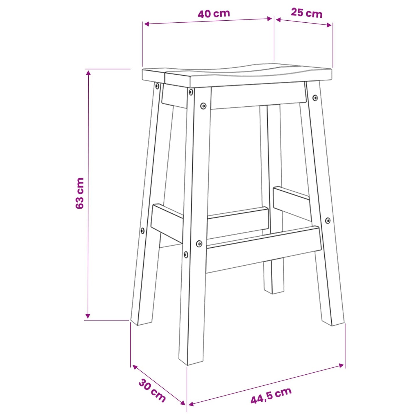 Barhocker 2 Pcs 44 X 30 X 63 Cm Massiv-Kiefer