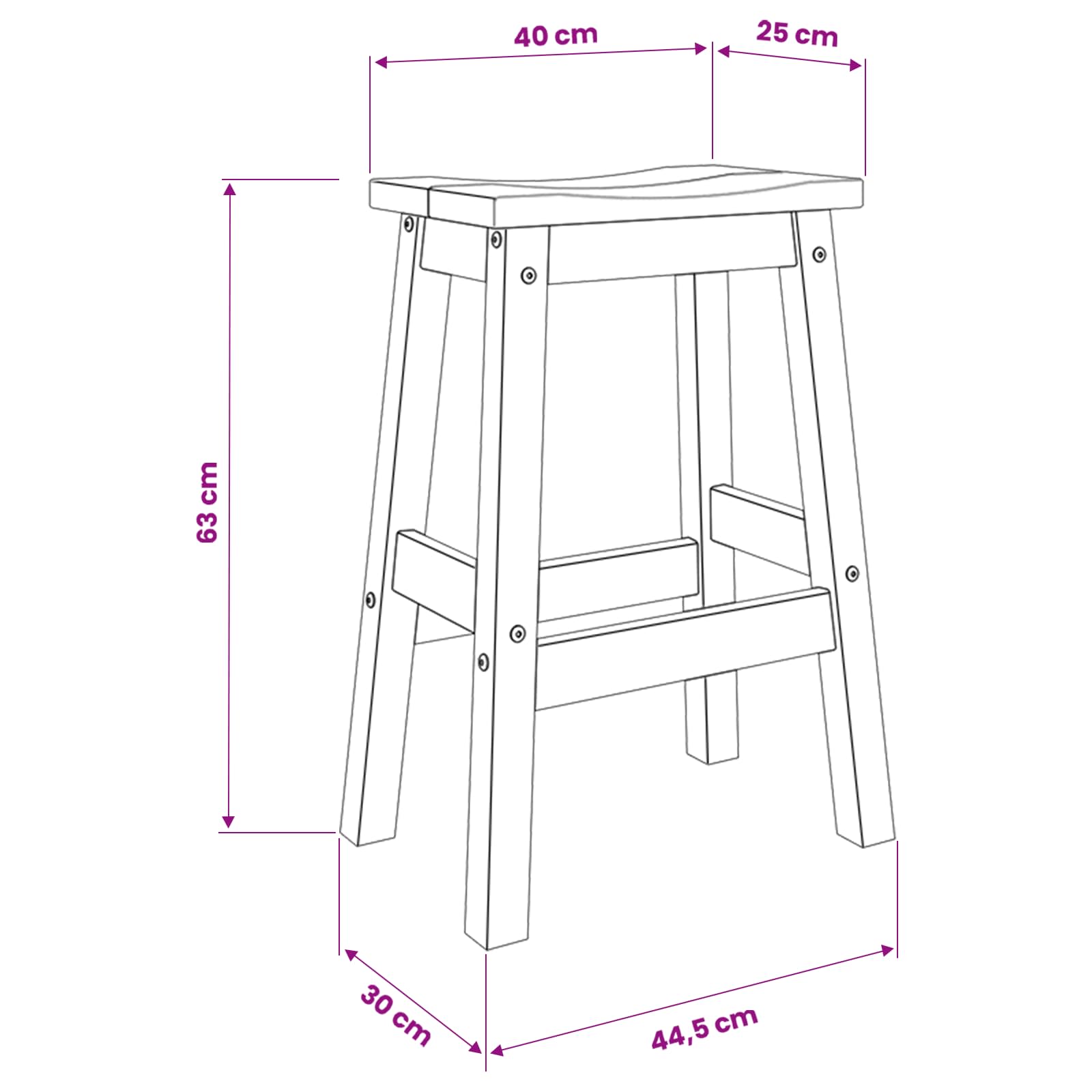 Barhocker 2 Pcs 44 X 30 X 63 Cm Massiv-Kiefer